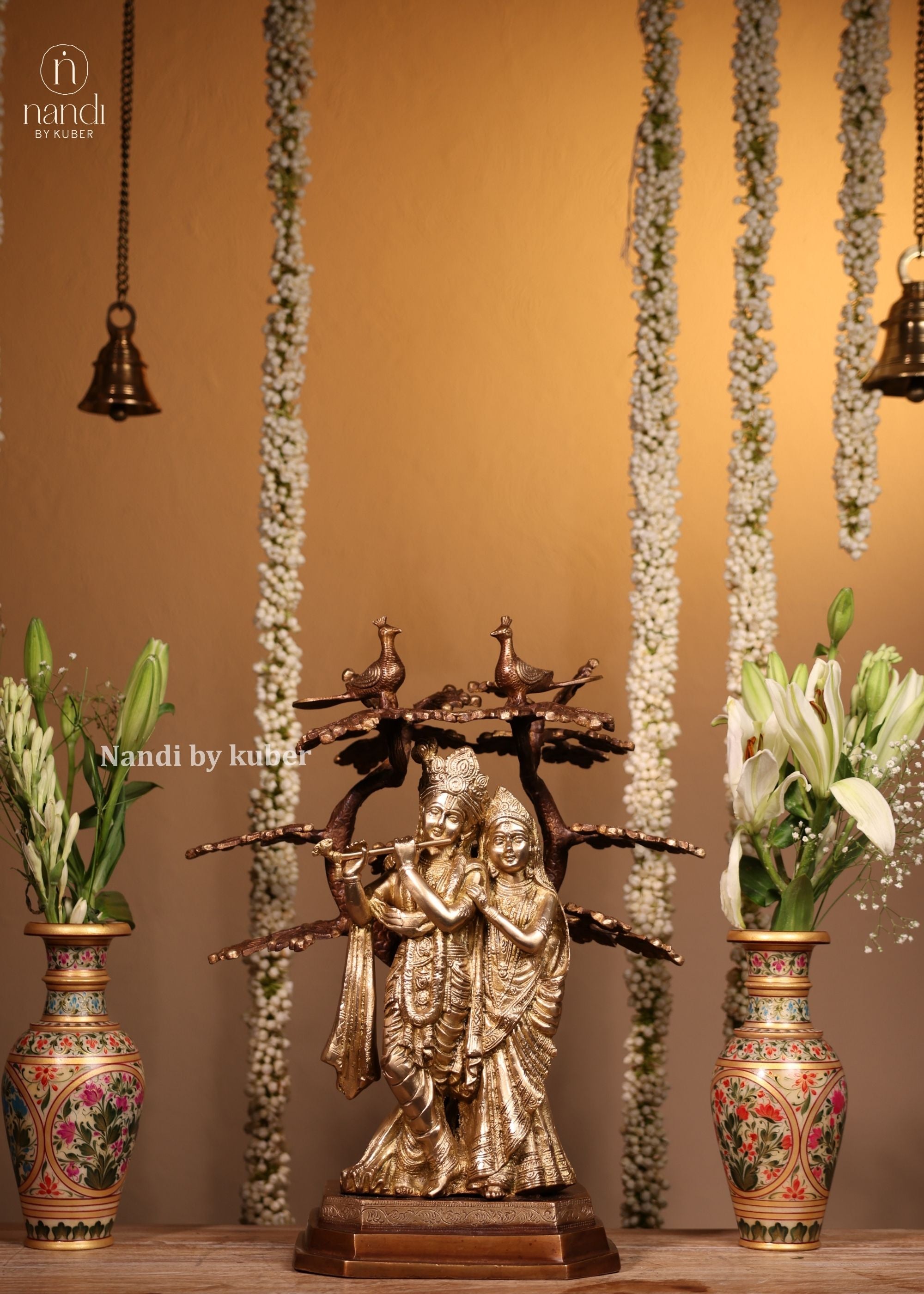 Brass Two Tone Radha Krishna Under Tree - side view