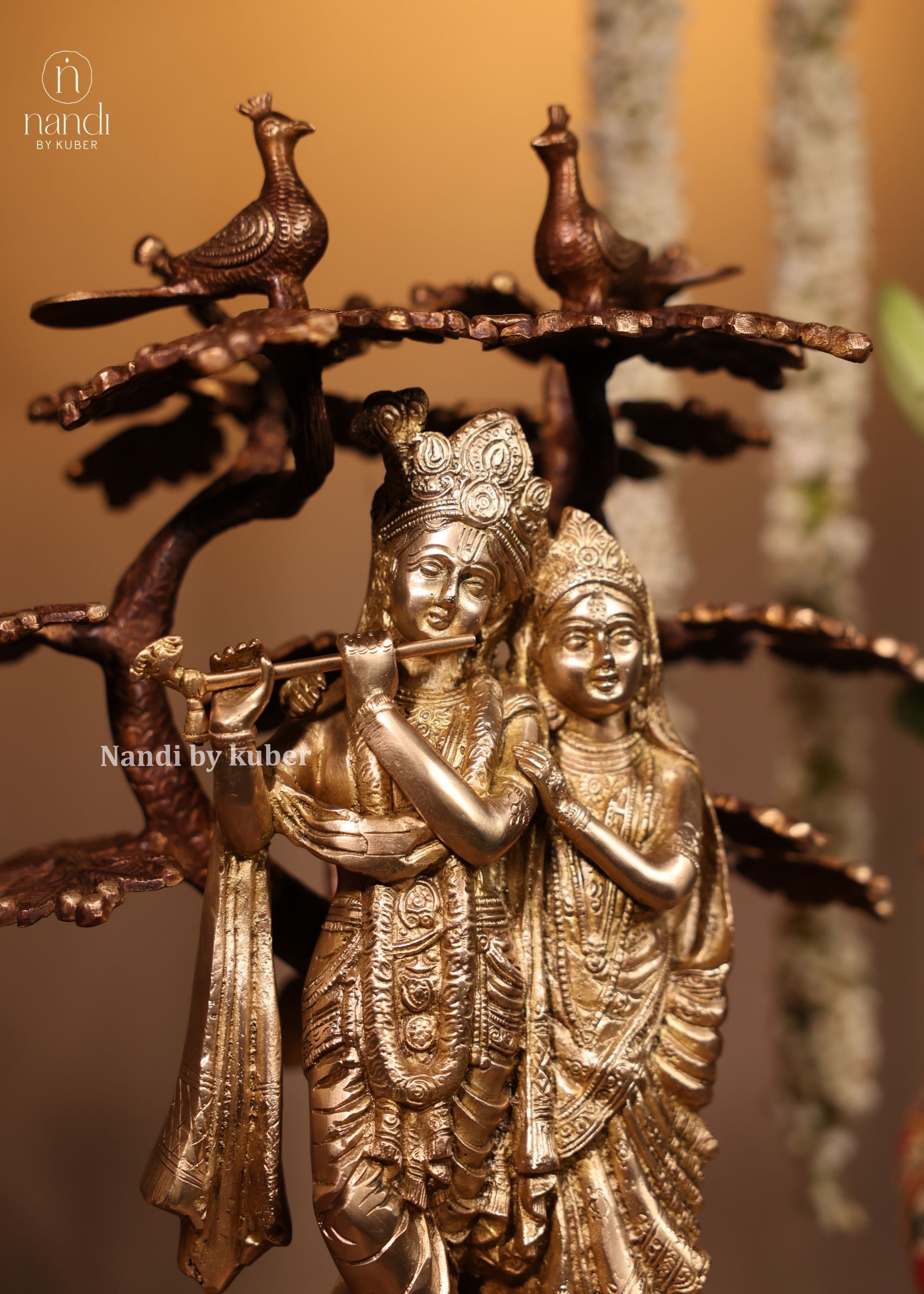Brass Two Tone Radha Krishna Under Tree - lifestyle view