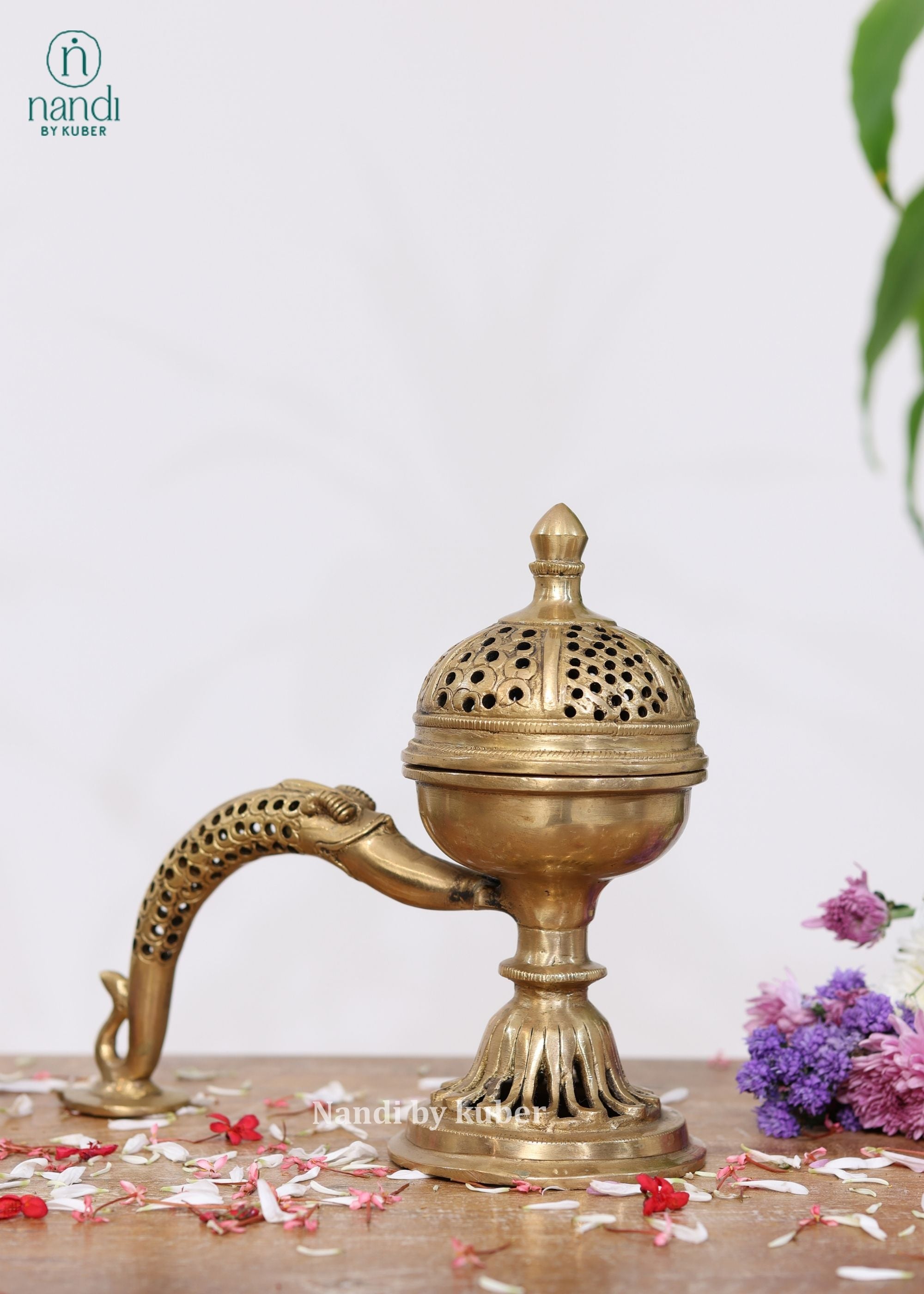 Brass Dhoop Burner With Handle - side view