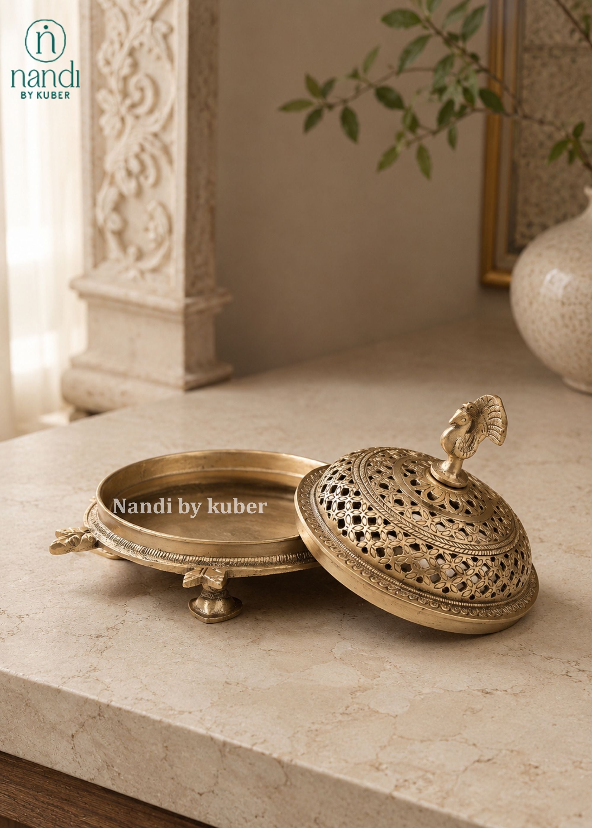 Brass Dhoop Burner Round - front view