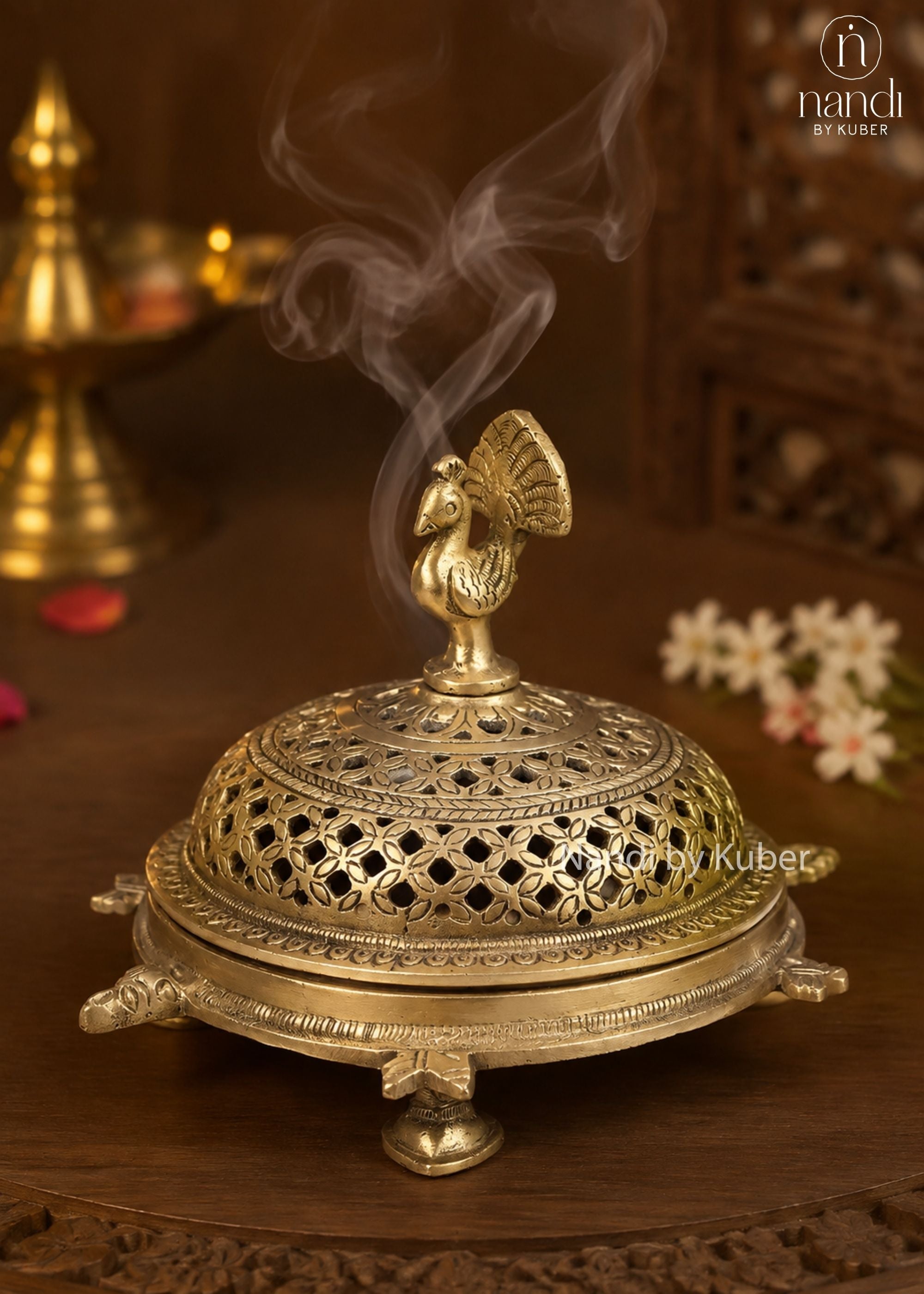 Brass Dhoop Burner Round - detail view