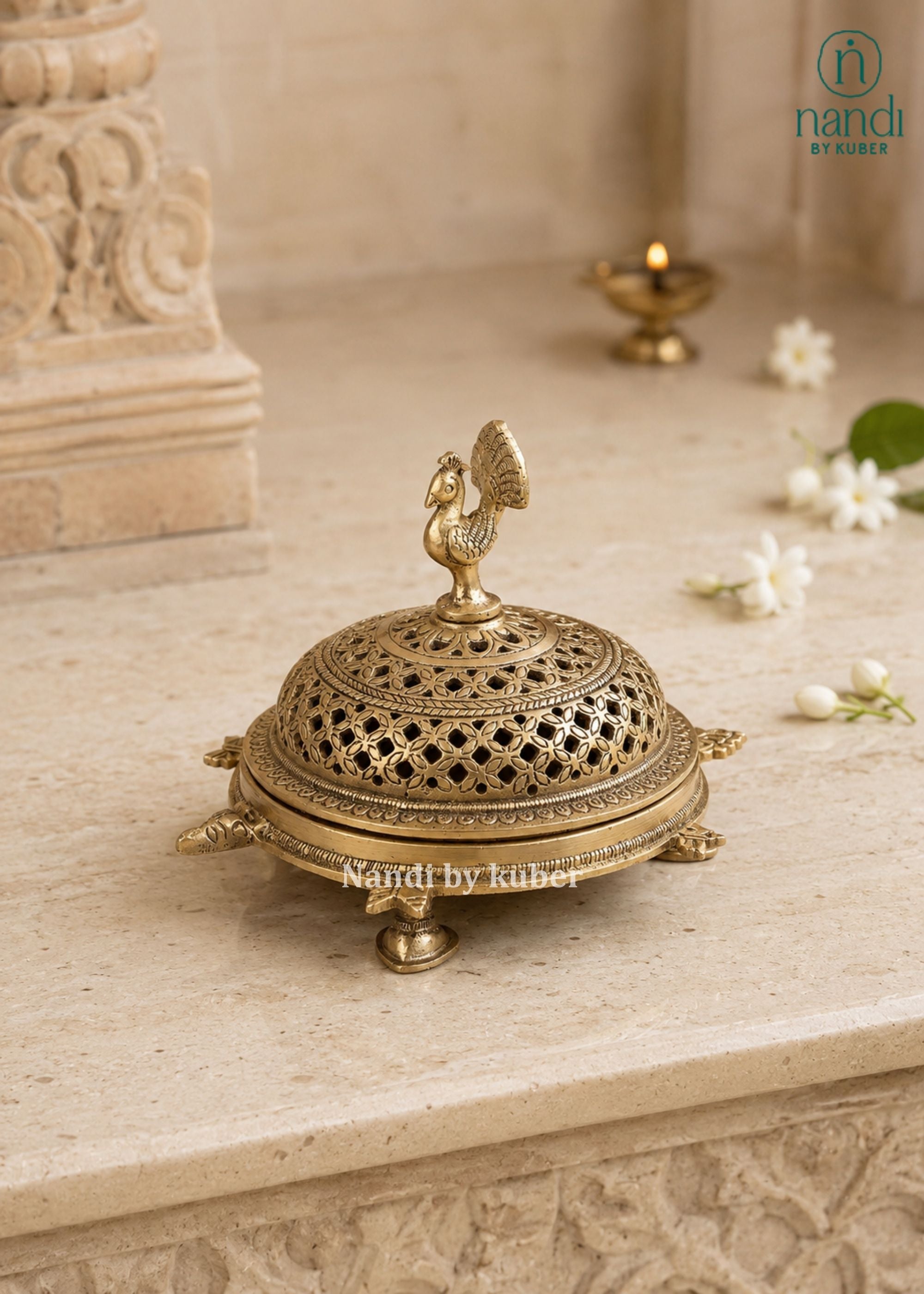Brass Dhoop Burner Round - lifestyle view