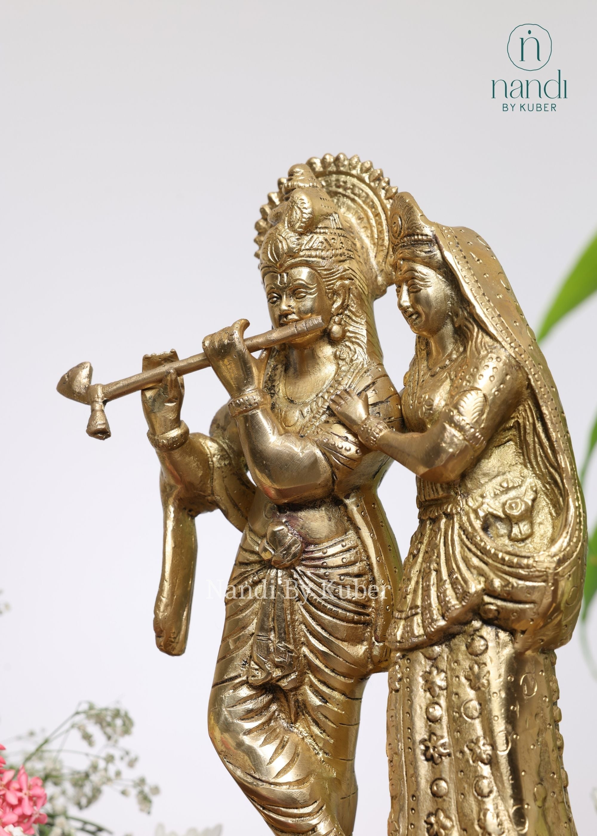 Brass Radha Krishna on Lotus - front view