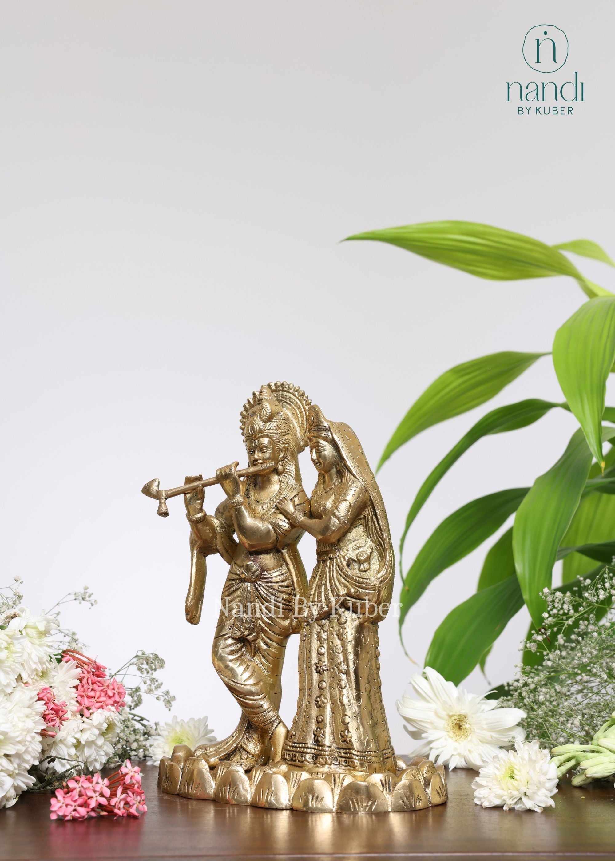 Brass Radha Krishna on Lotus - lifestyle view