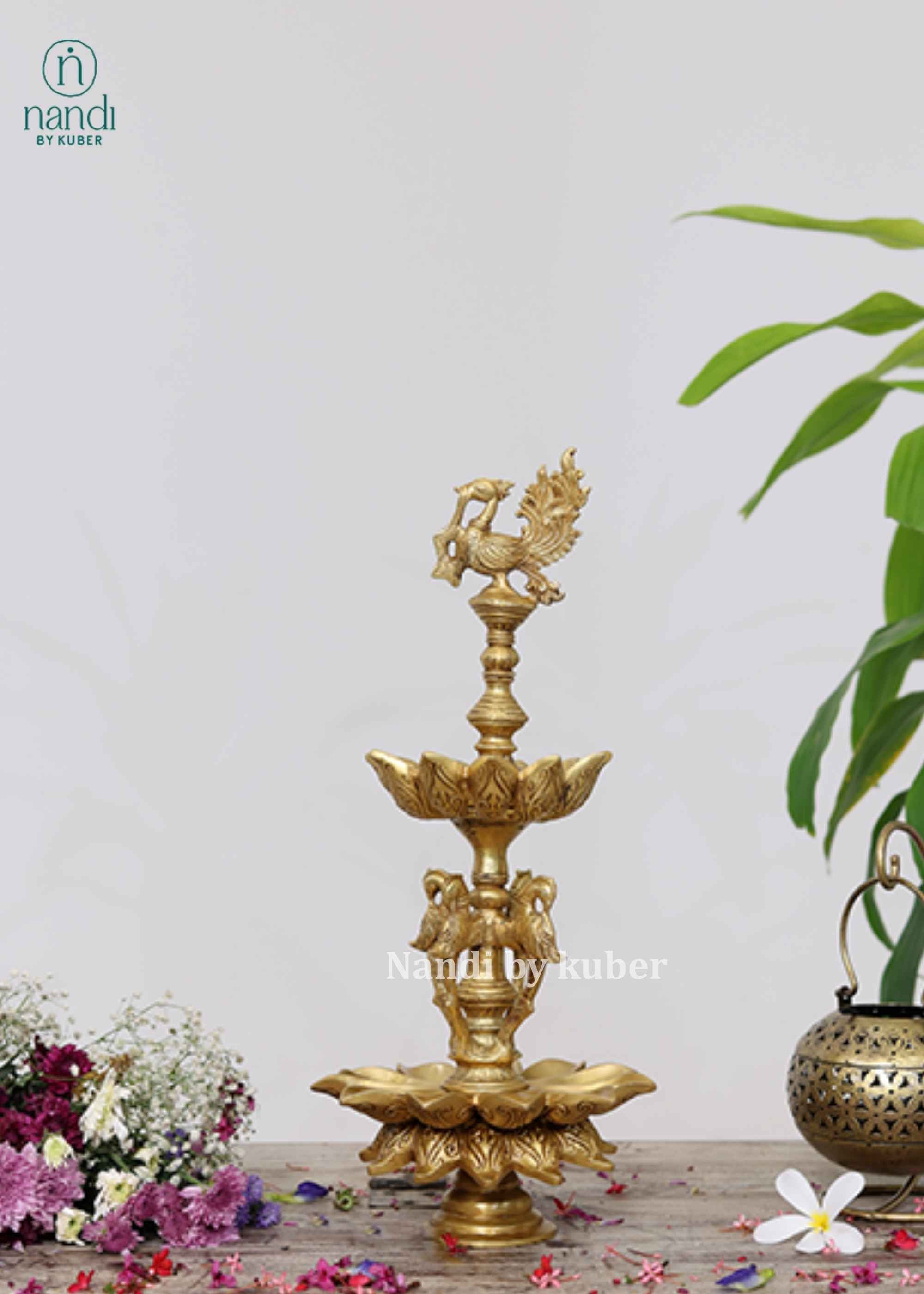 Brass Annam Double Diya Stand - front view