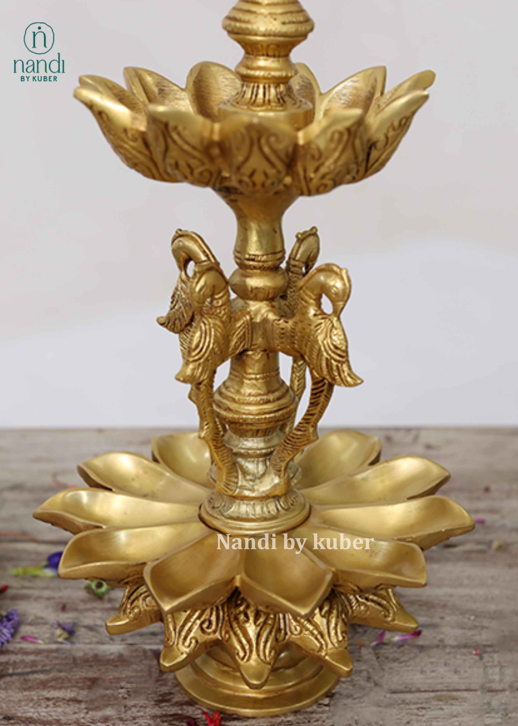 Brass Annam Double Diya Stand - side view