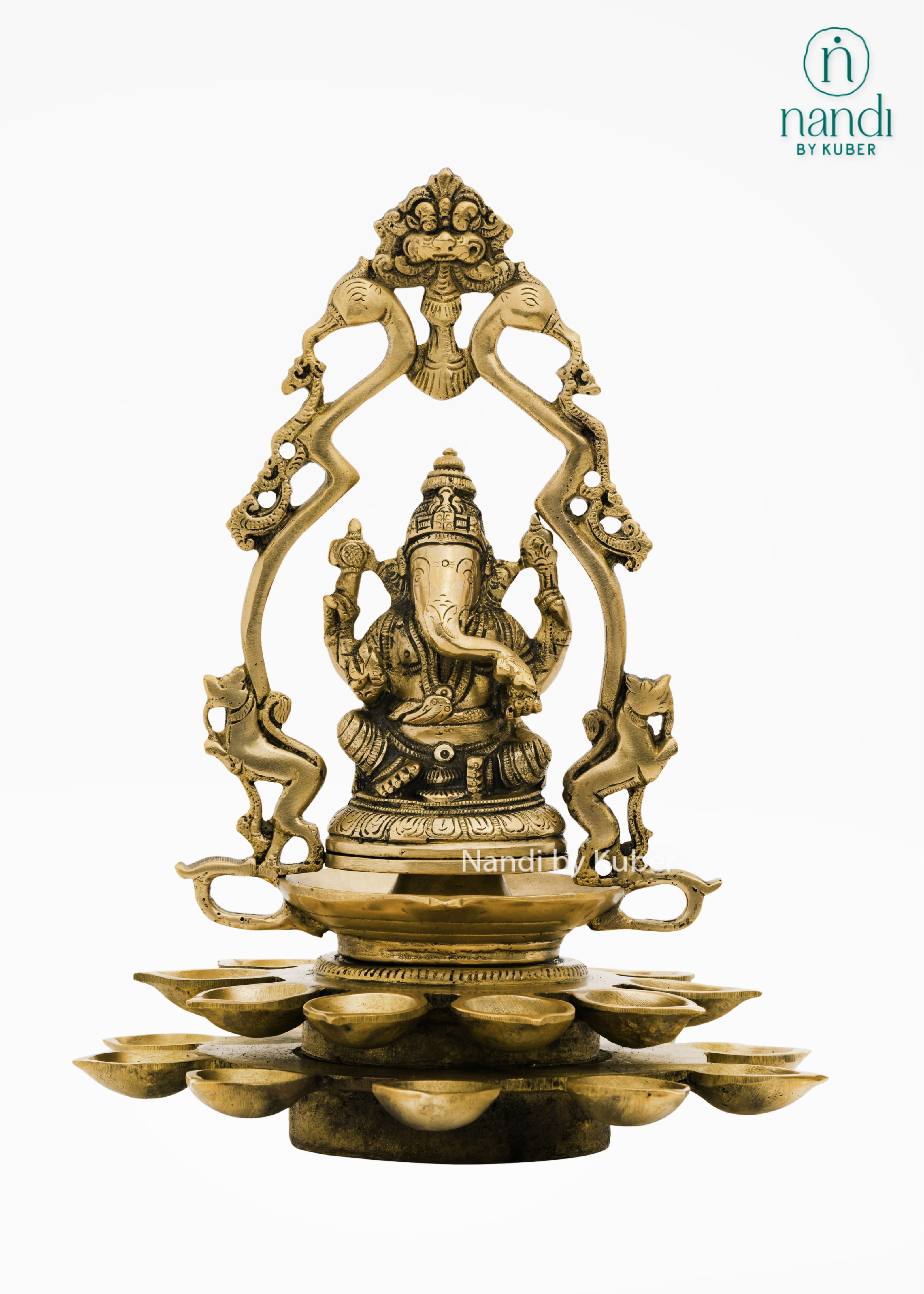 Brass White Gold Ganesha 21 Diya