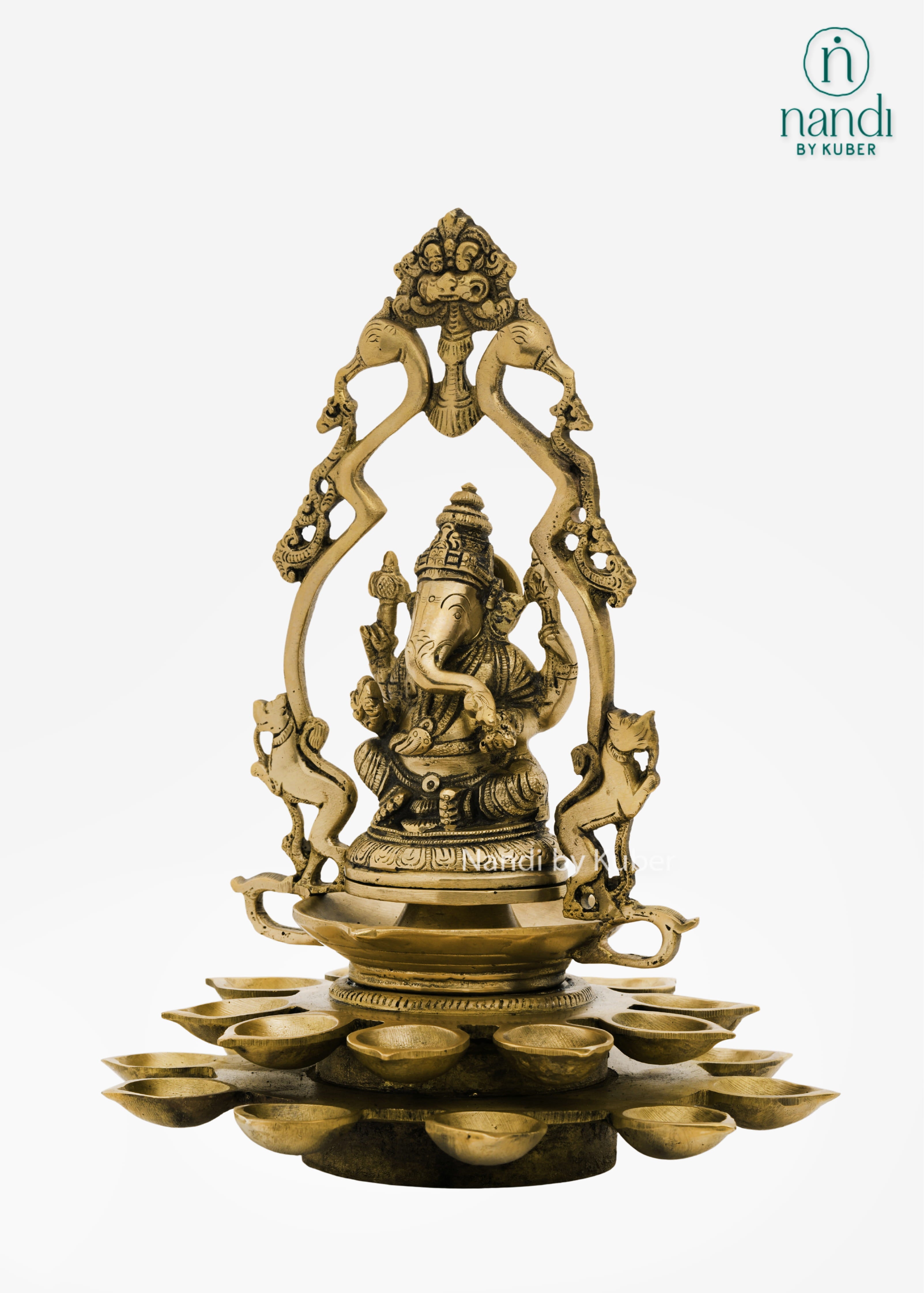 Brass White Gold Ganesha 21 Diya