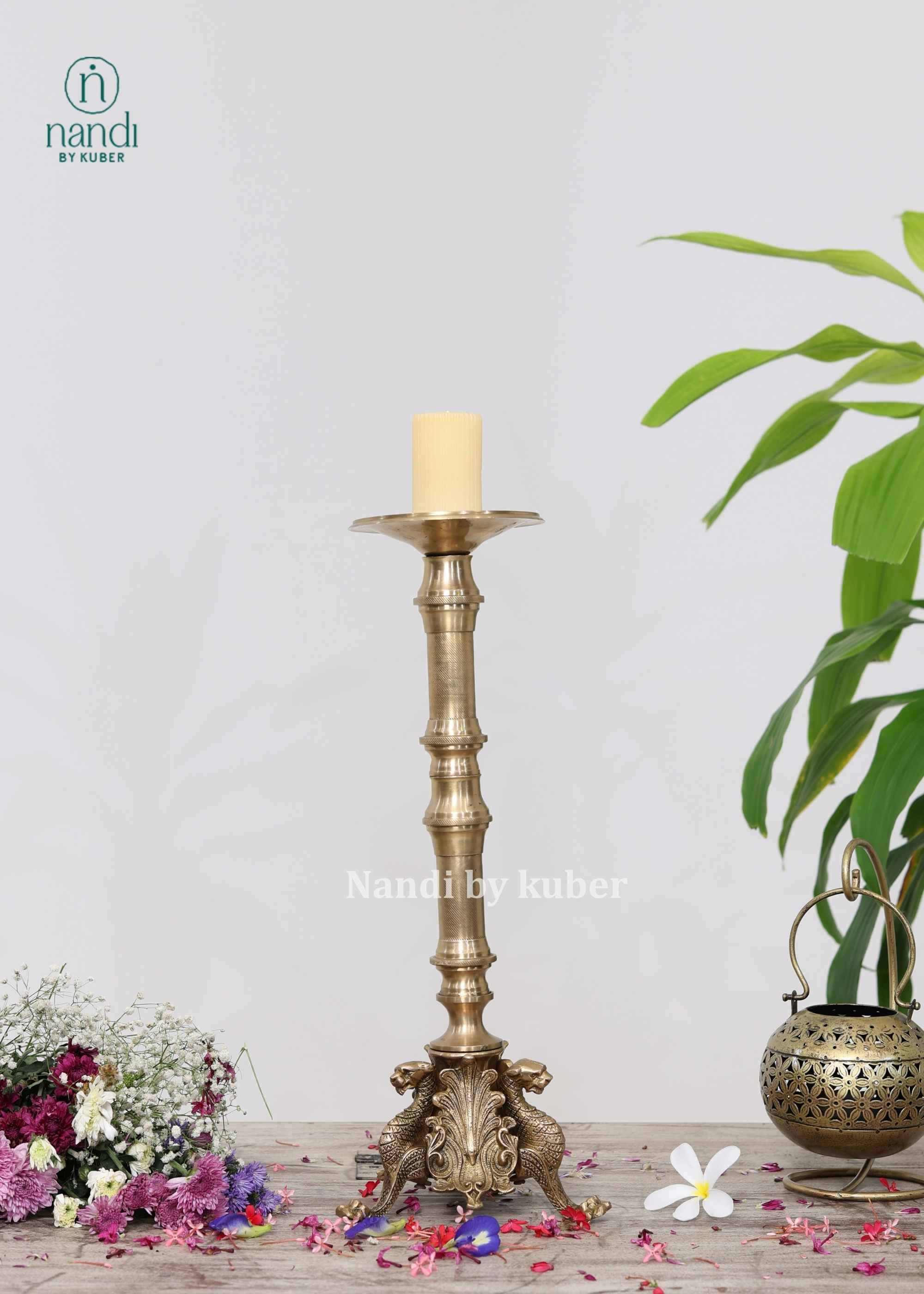 Brass Candle Stand Dragon Large - front view
