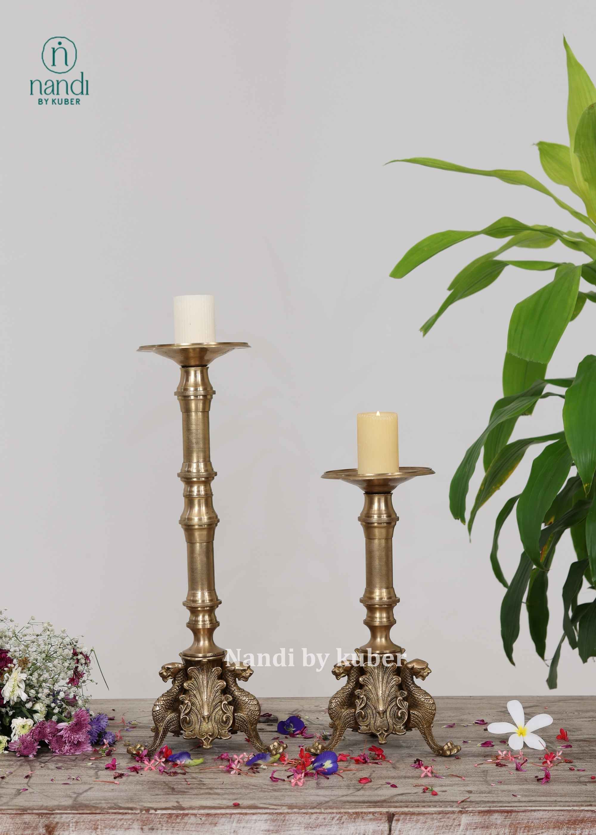 Brass Candle Stand Dragon Large - side view