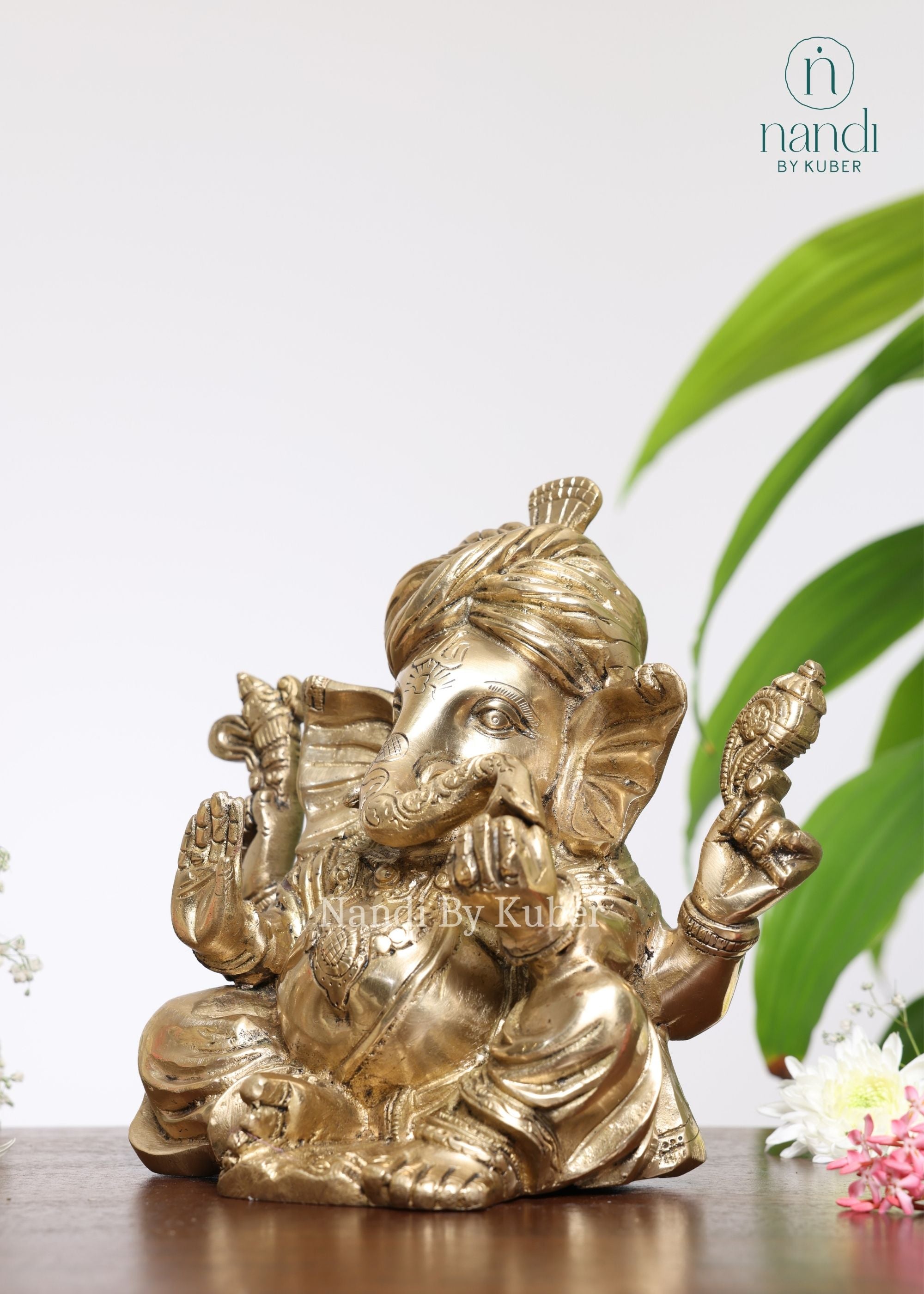 Brass White Gold Pagdi Ganesha - lifestyle view