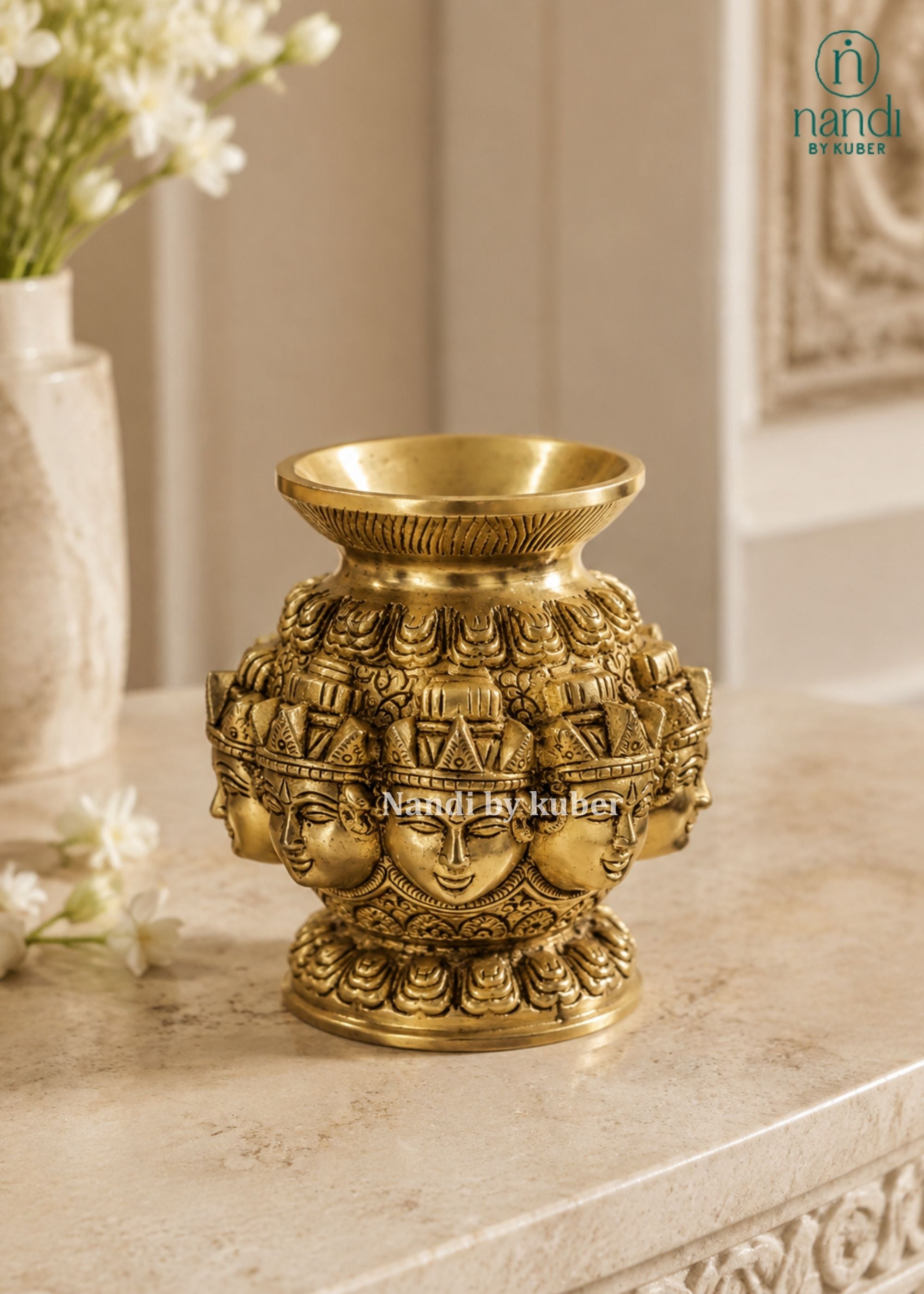 Brass 10 Face Shiva Lota - front view