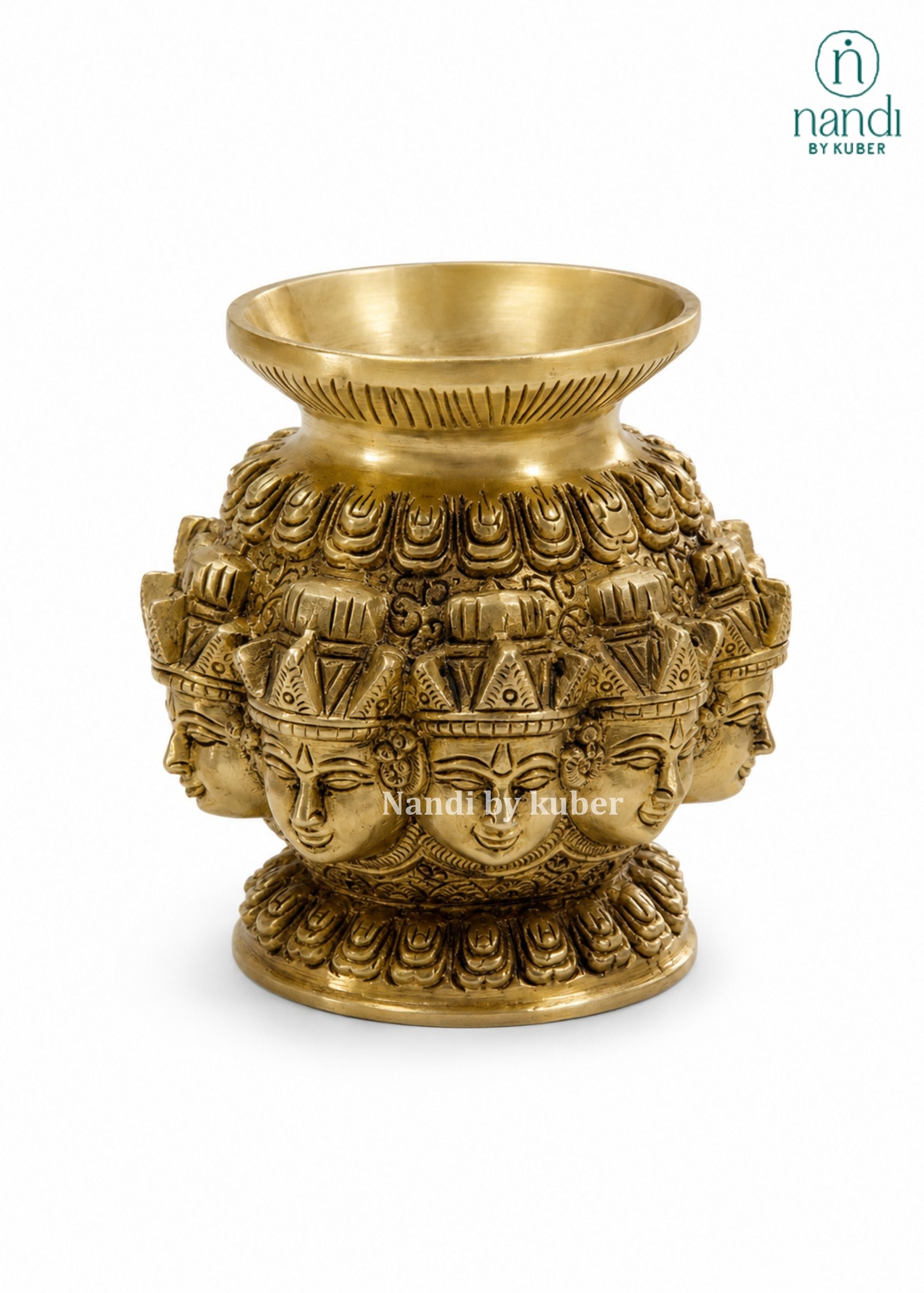Brass 10 Face Shiva Lota - side view