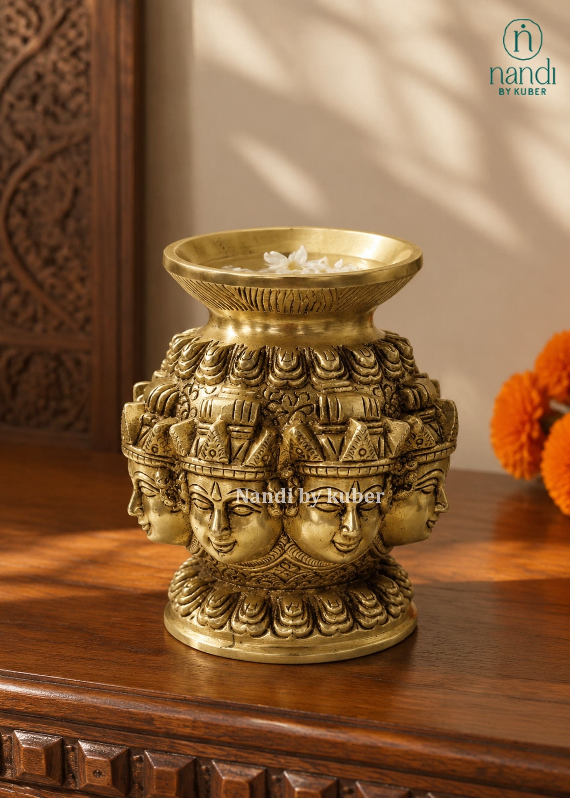 Brass 10 Face Shiva Lota - detail view