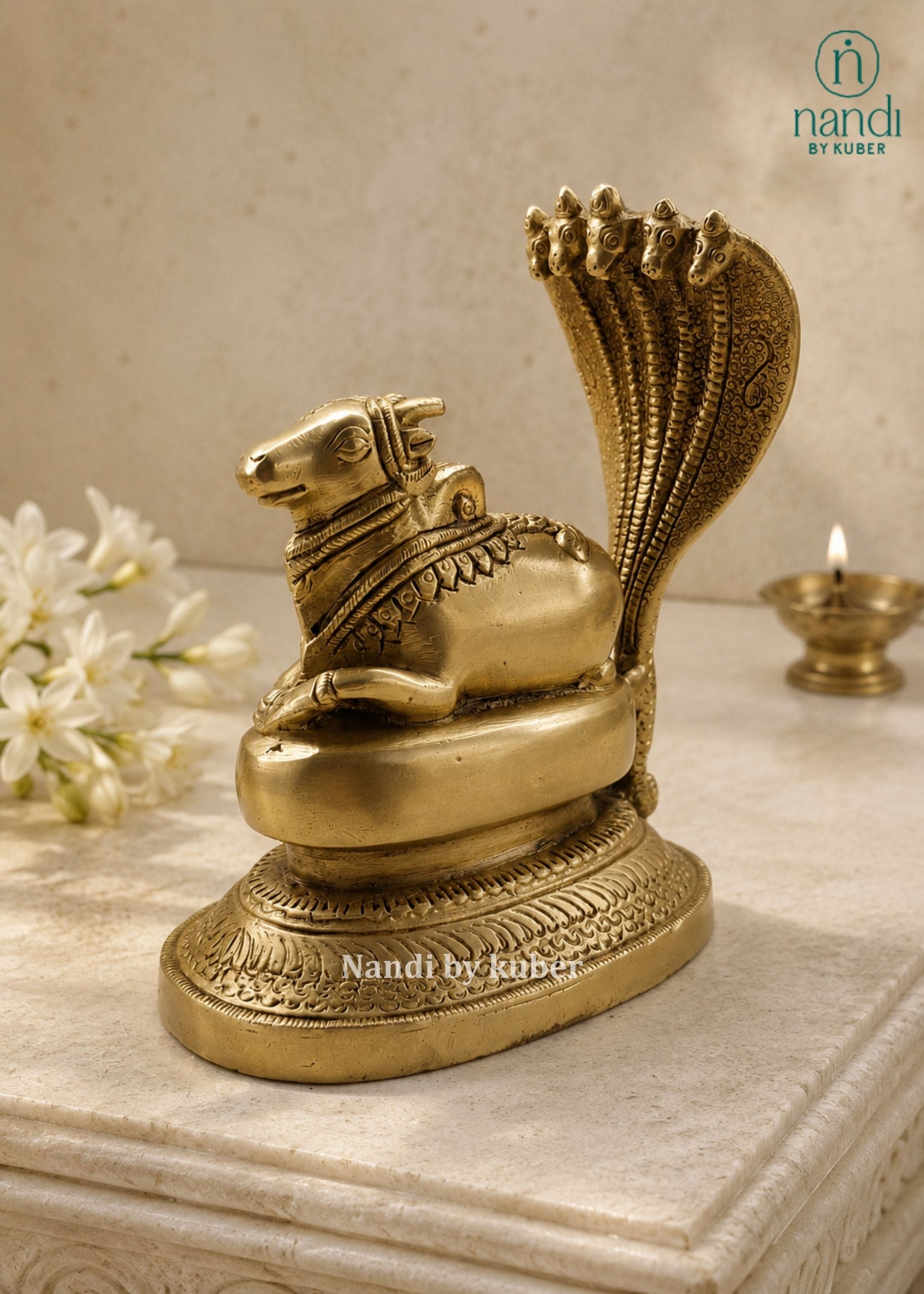 Brass Nandi on Sheshnag - front view