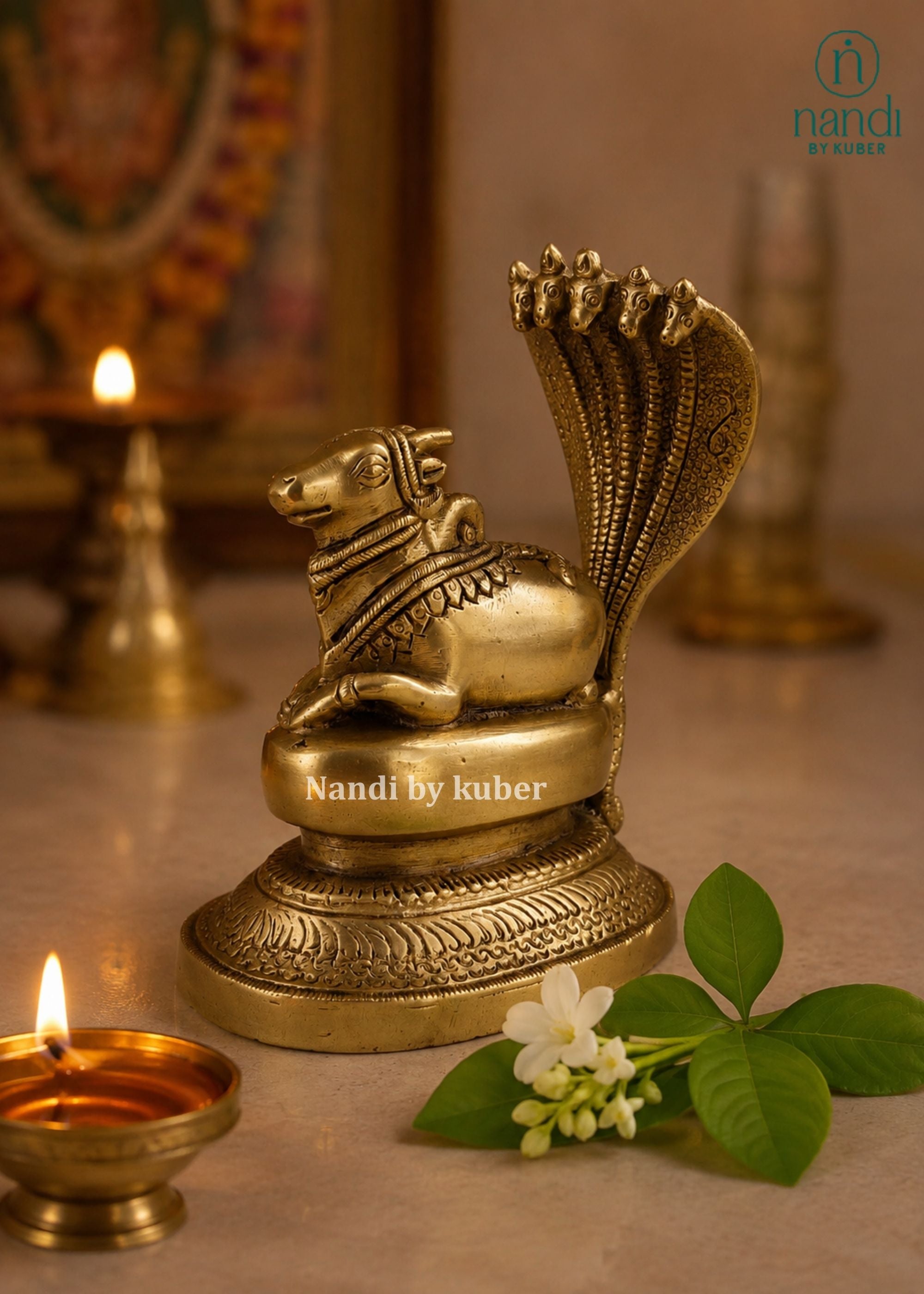 Brass Nandi on Sheshnag - detail view