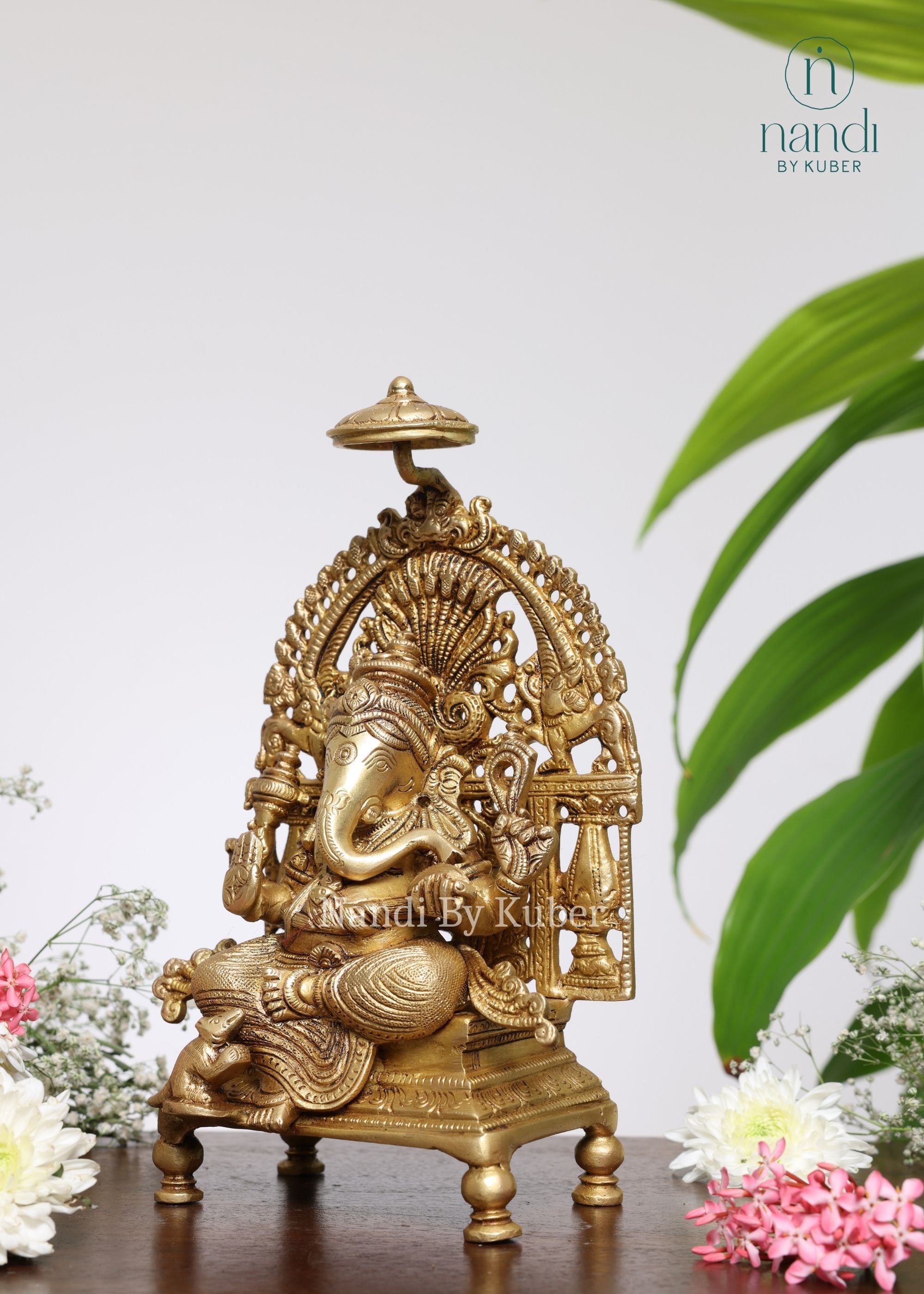 Brass Ganesha With Arch - front view
