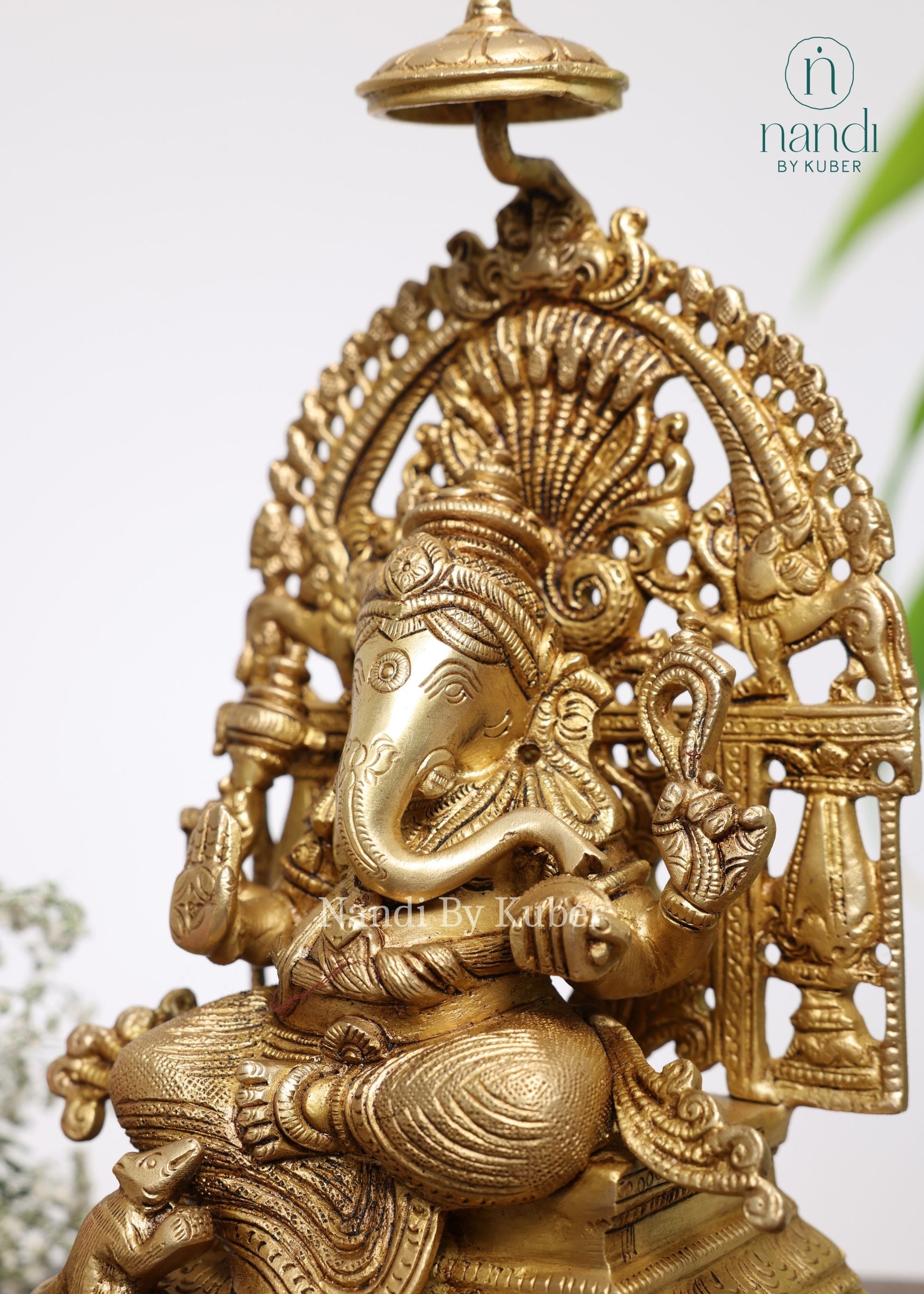 Brass Ganesha With Arch - side view
