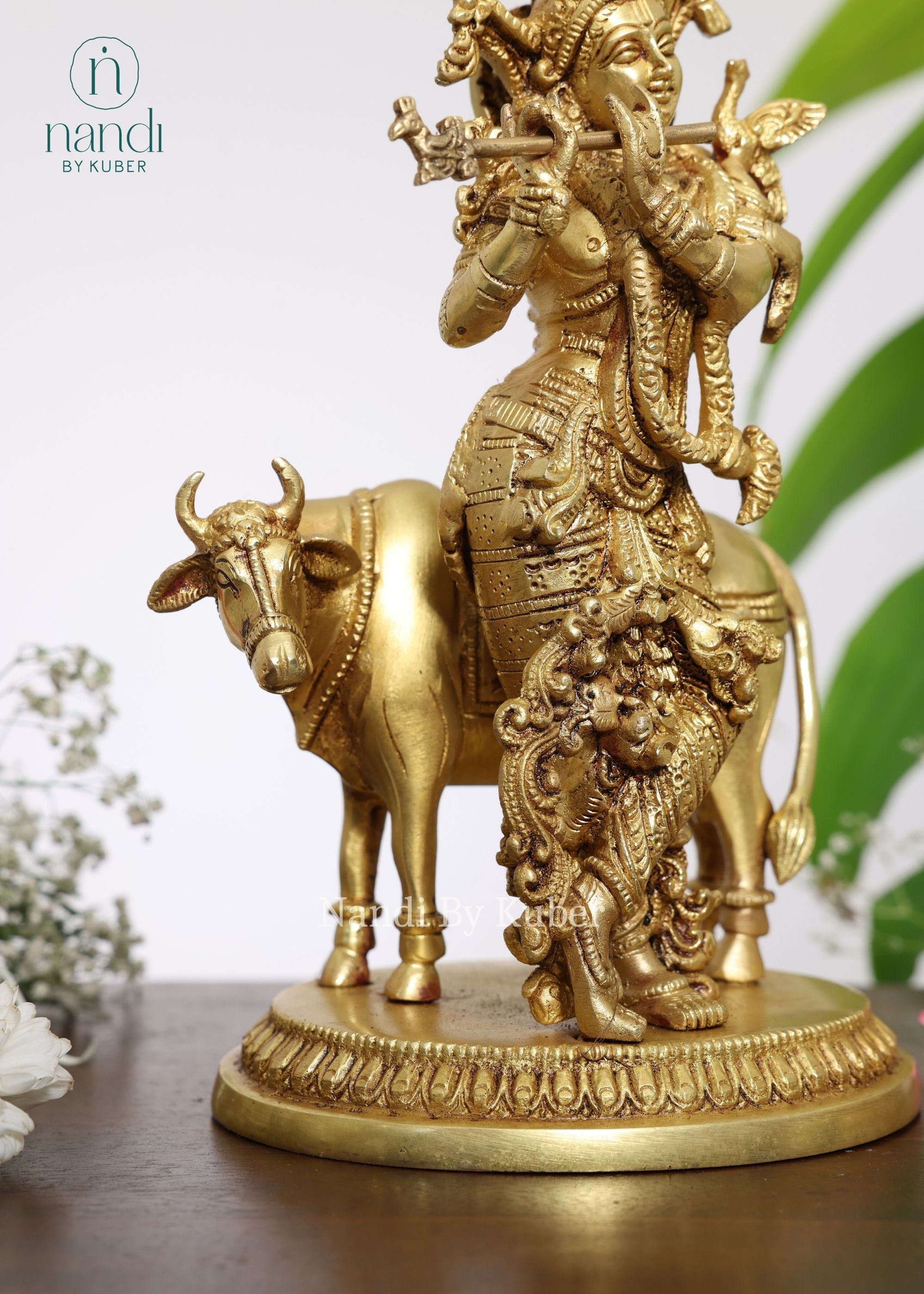 Brass Krishna Cow - front view