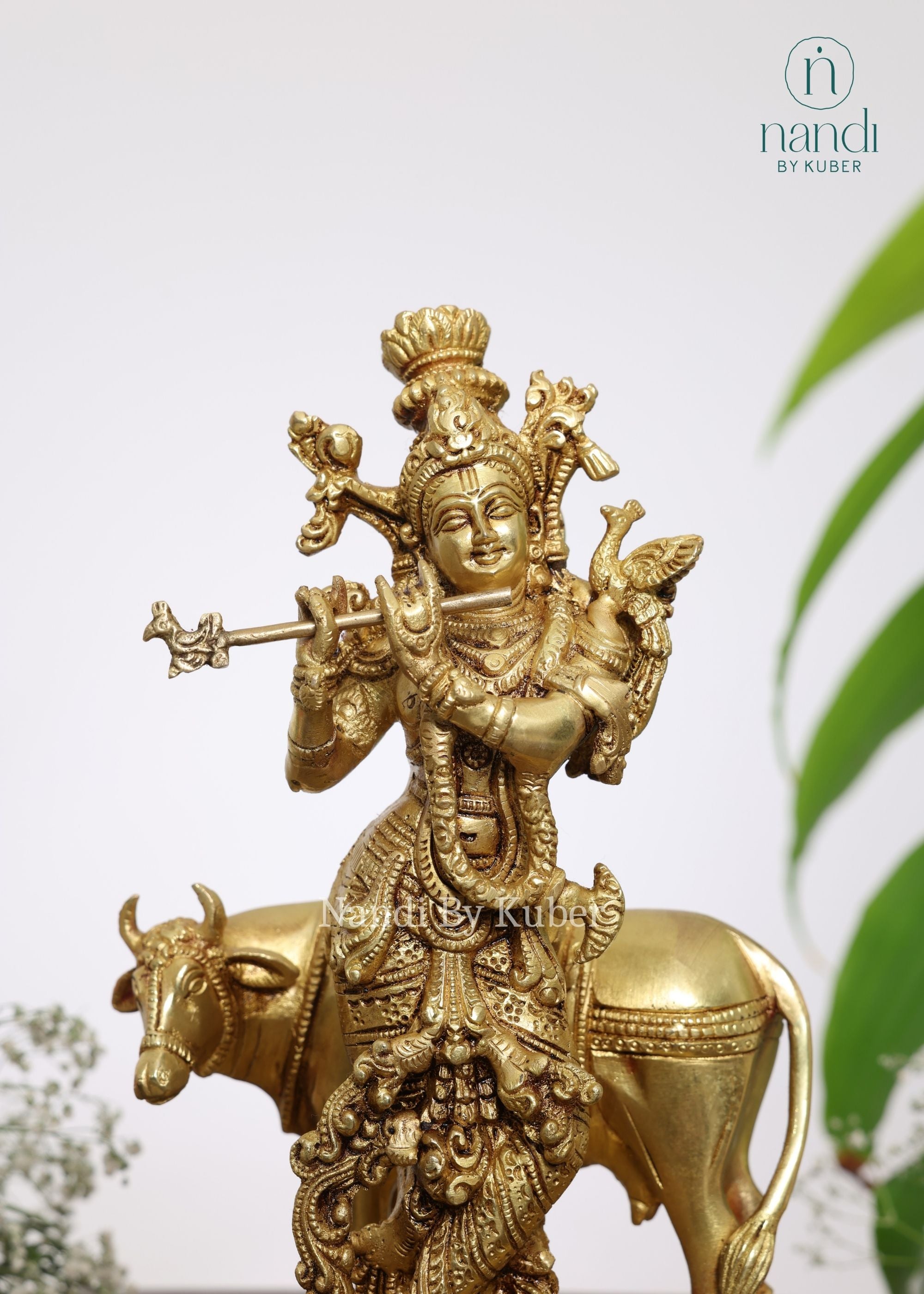 Brass Krishna Cow - detail view