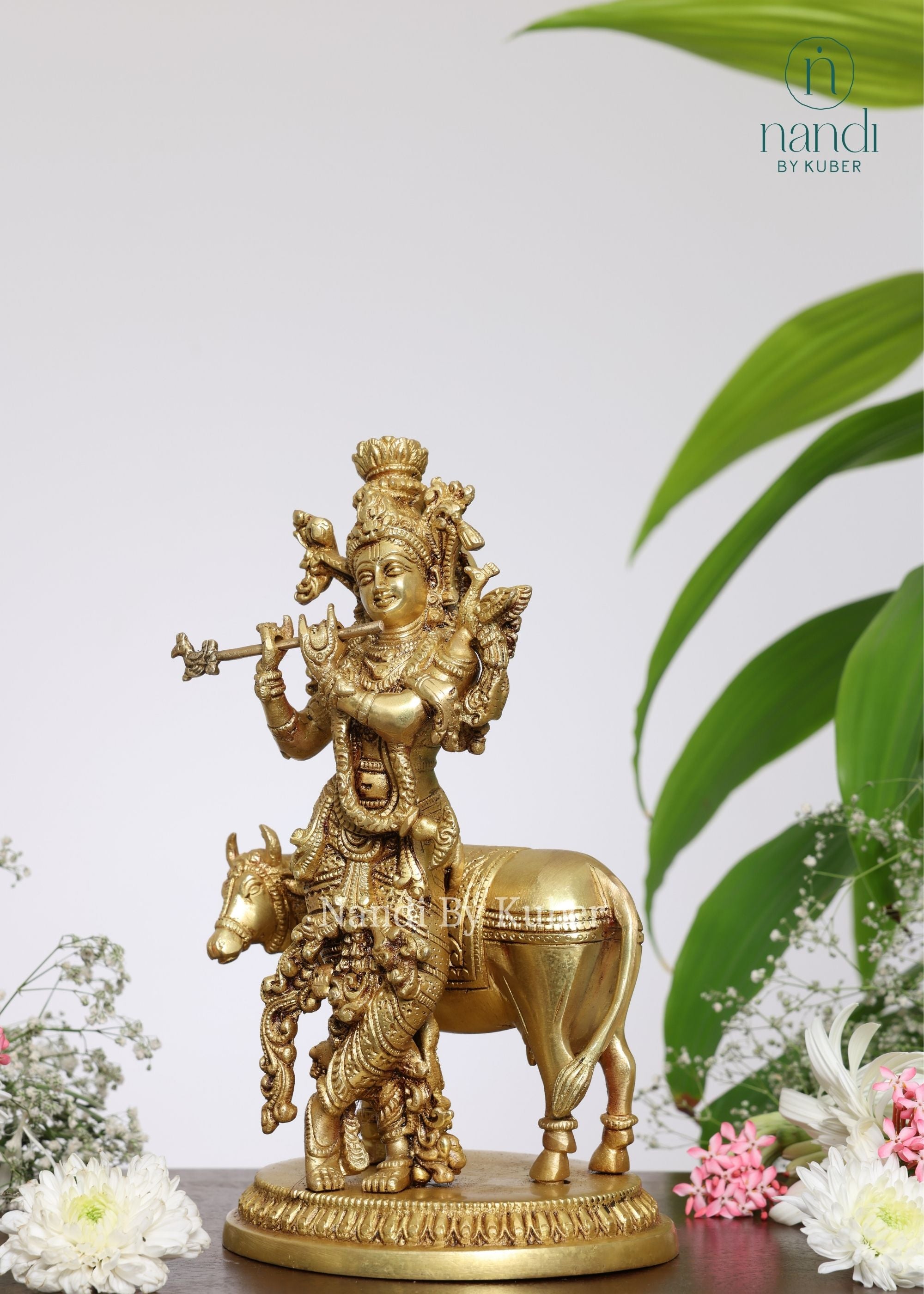 Brass Krishna Cow - lifestyle view