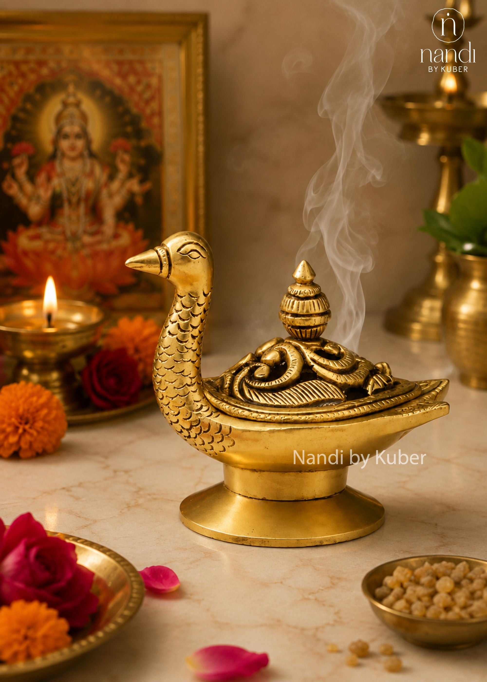 Brass Swan Dhoop Burner - detail view