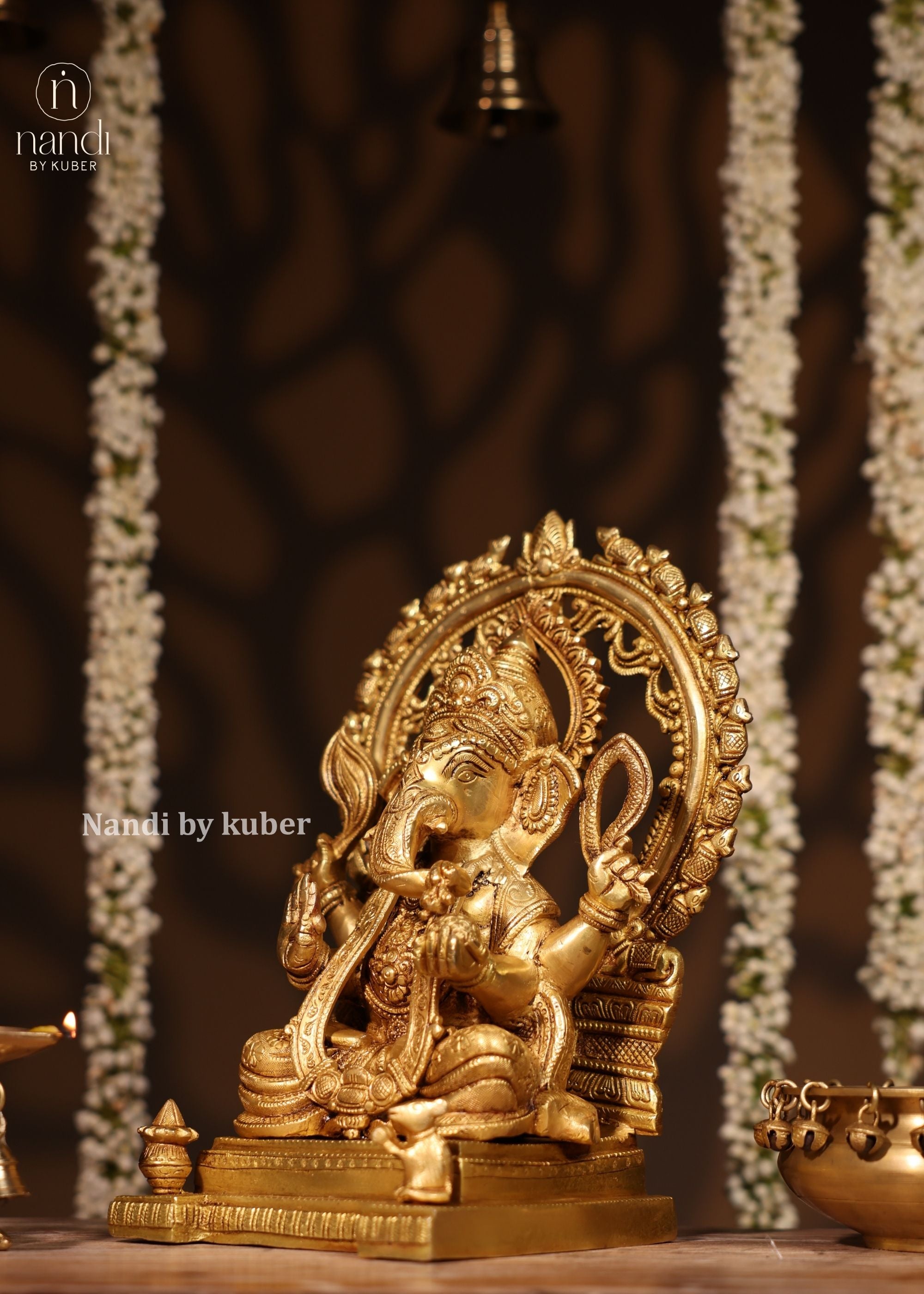 Brass Ganesha Sitting With Rat Arch - lifestyle view