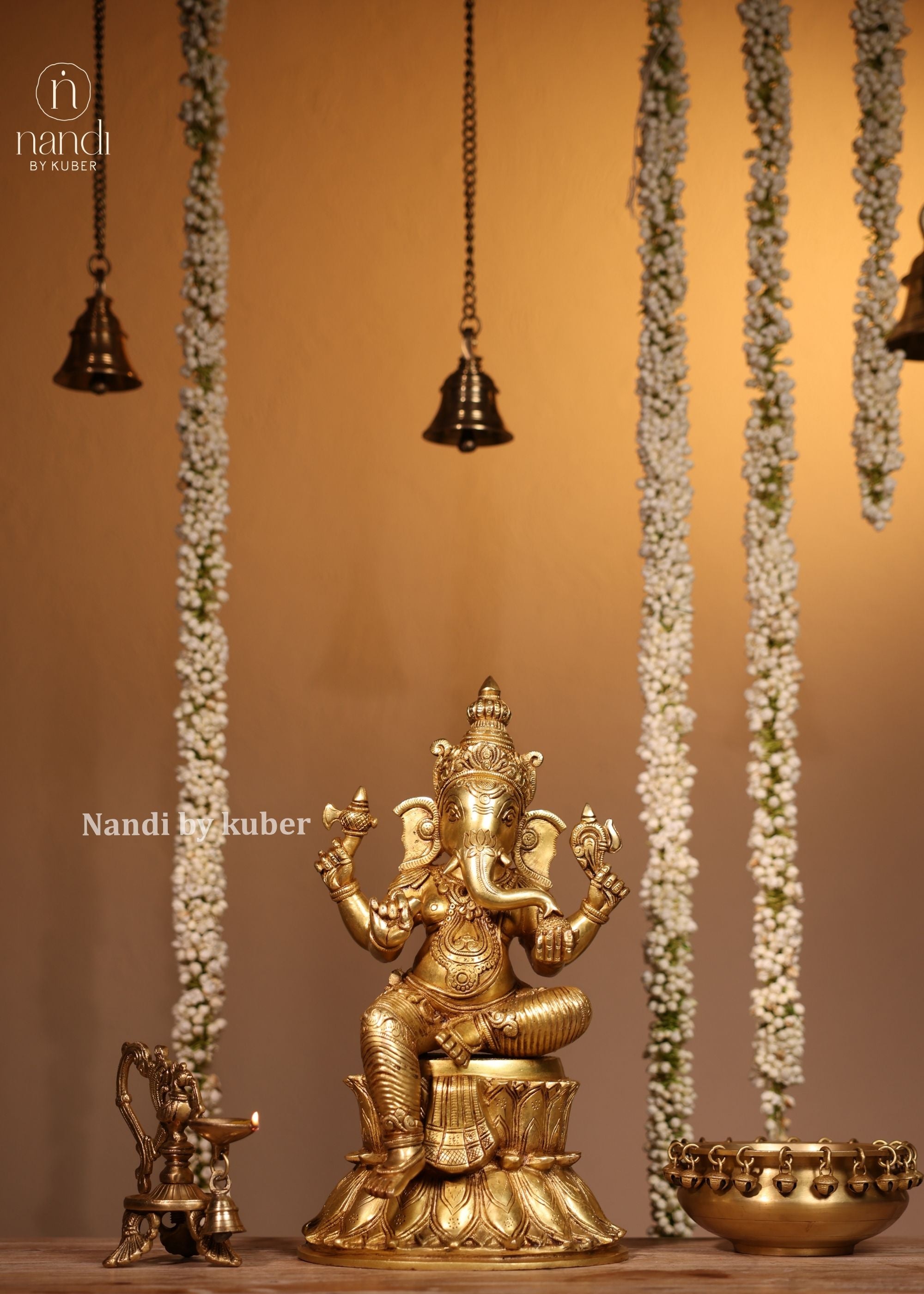 Brass Ganesha Sitting On Lotus - front view