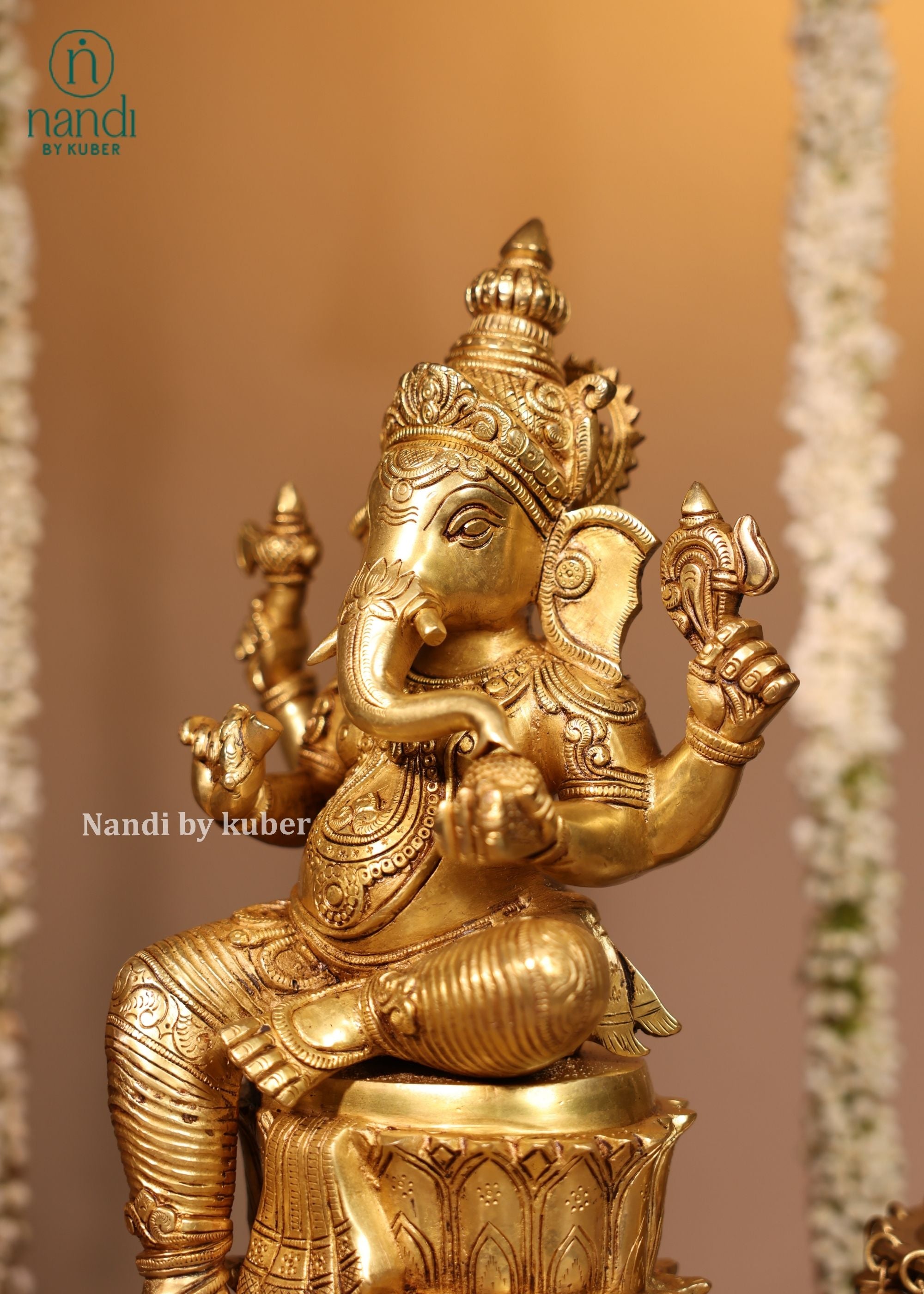 Brass Ganesha Sitting On Lotus - lifestyle view