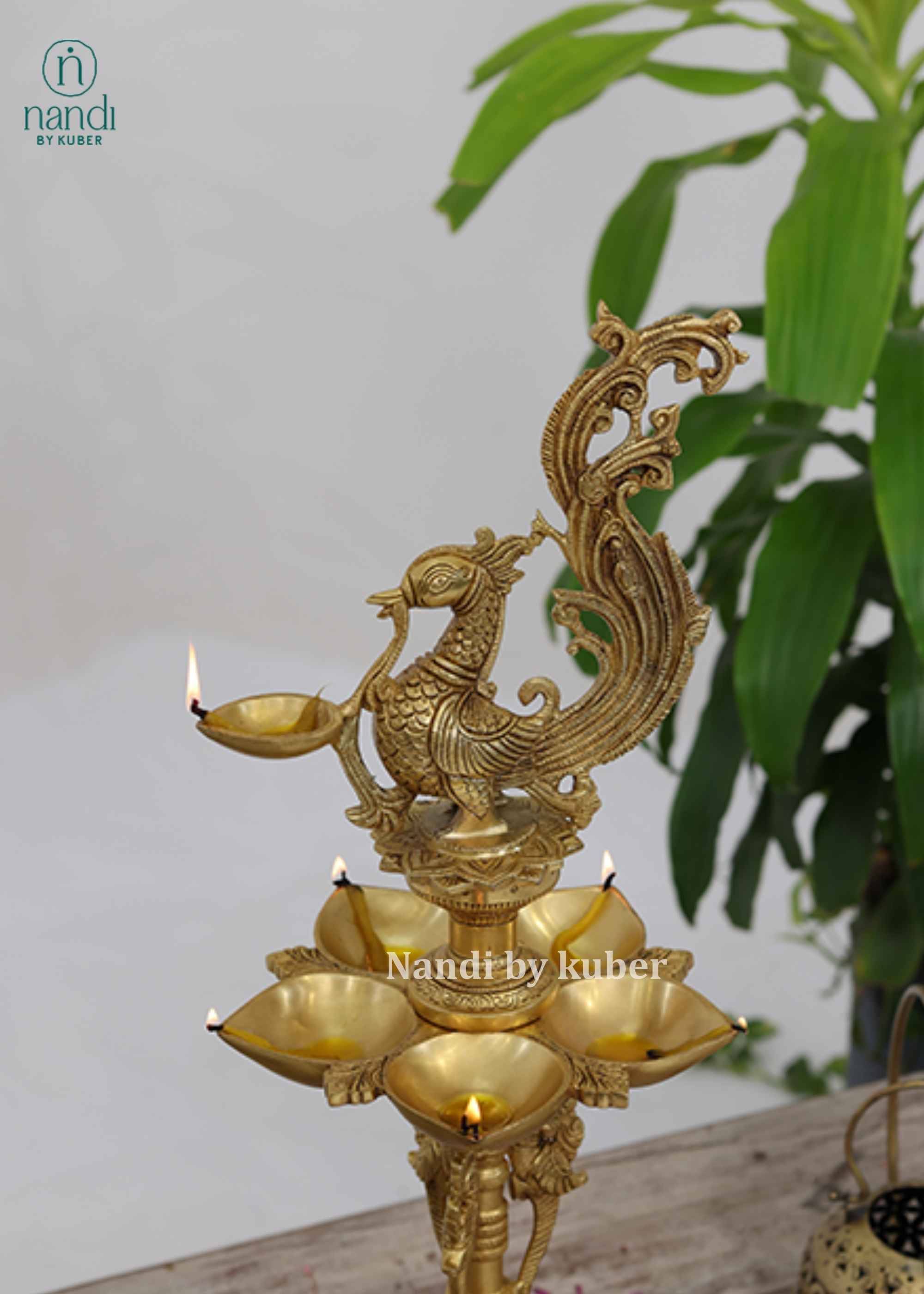 Brass Annam Deepak Lamp - side view
