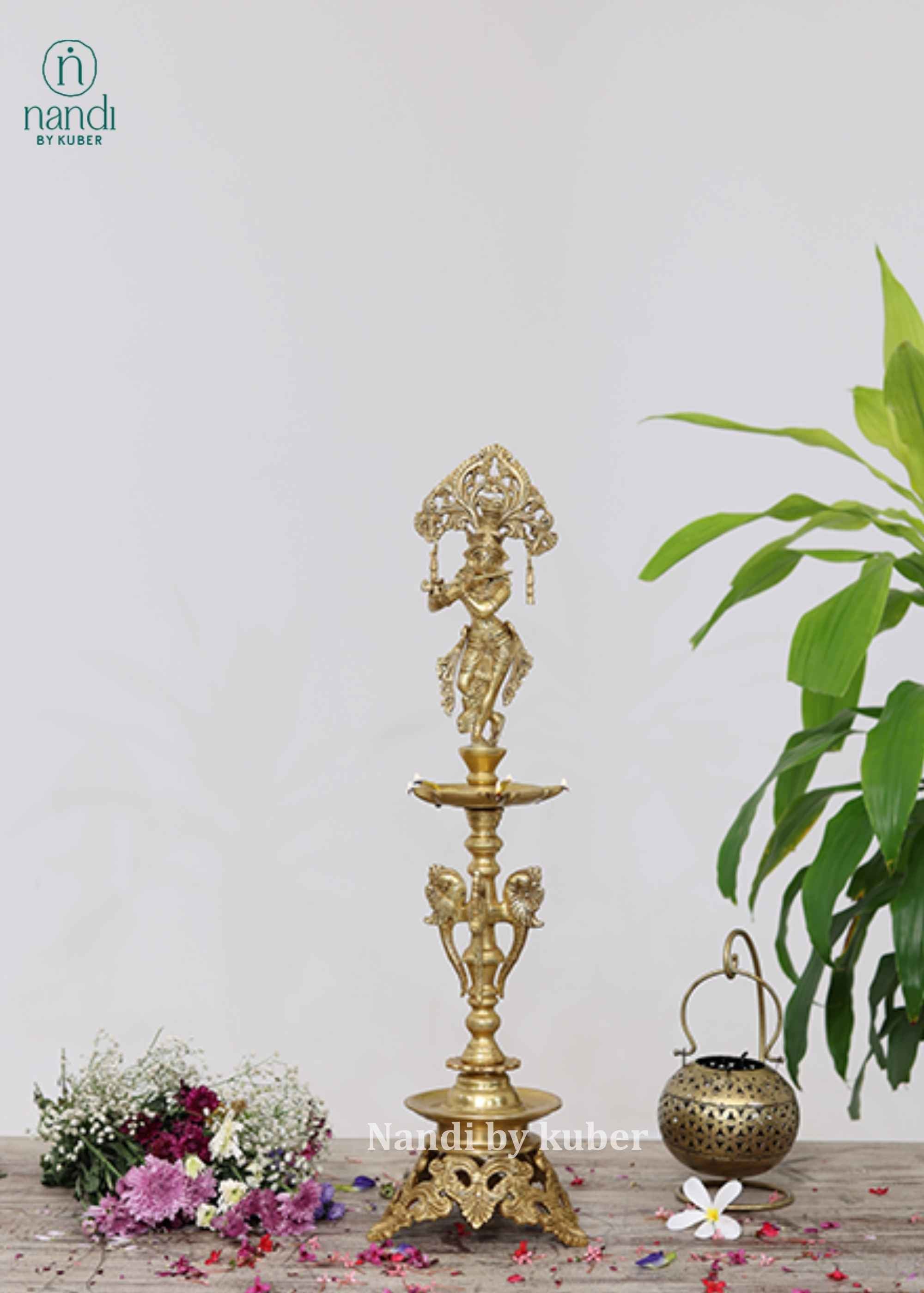 Brass Krishna Lamp - front view