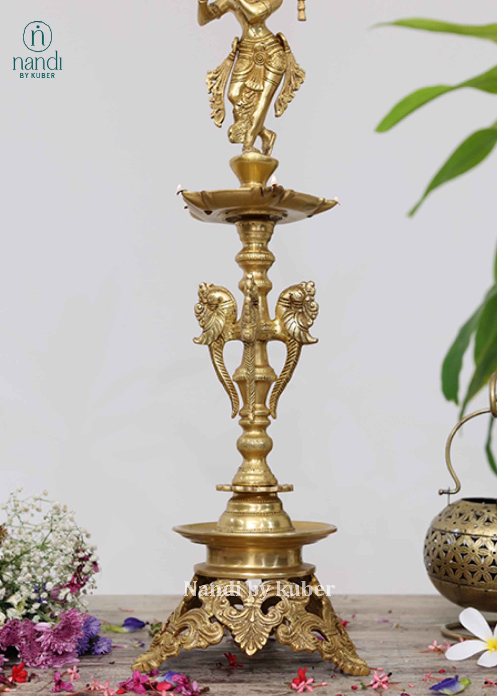 Brass Krishna Lamp - side view