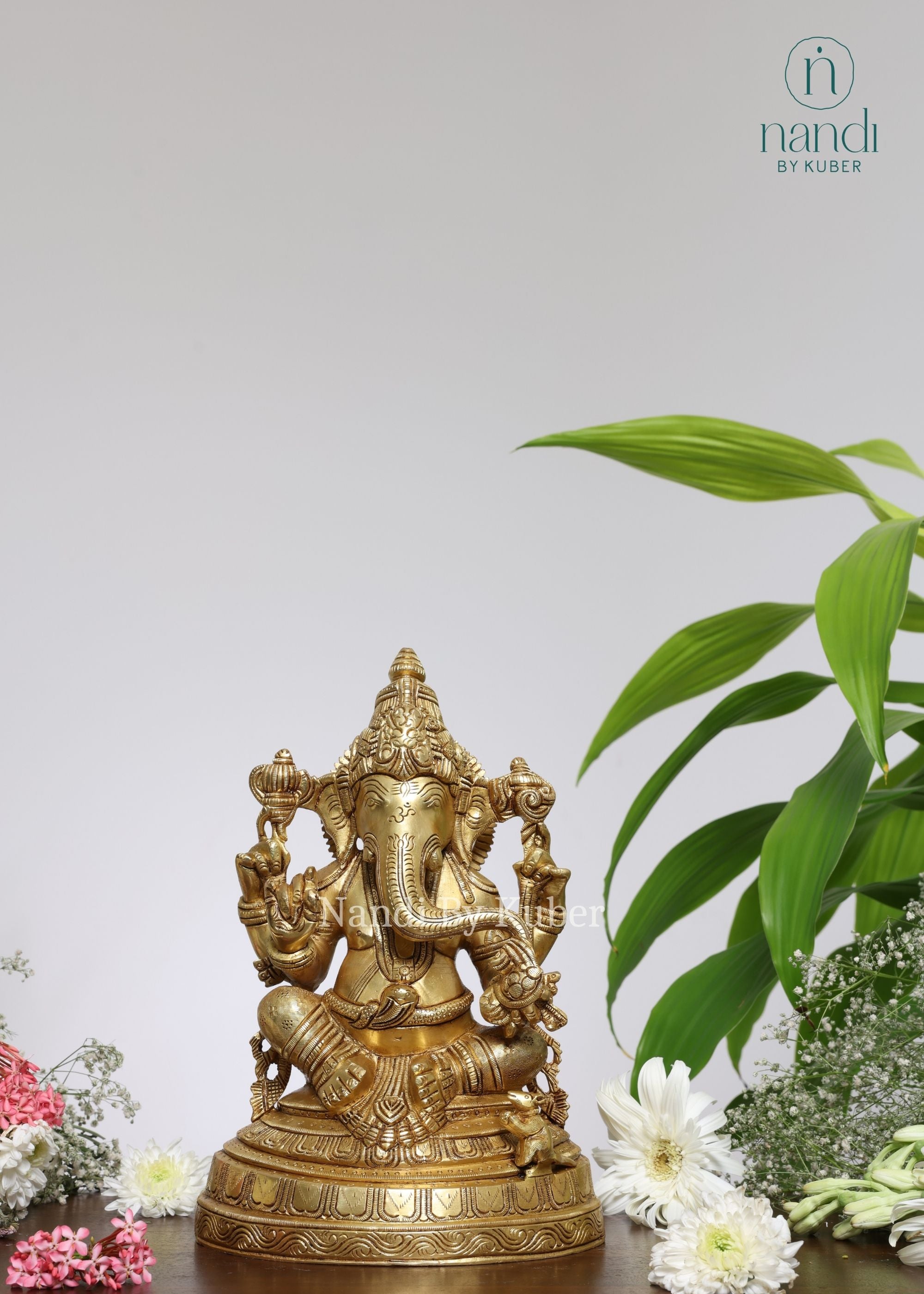 Brass Ganesha Oval Base - front view