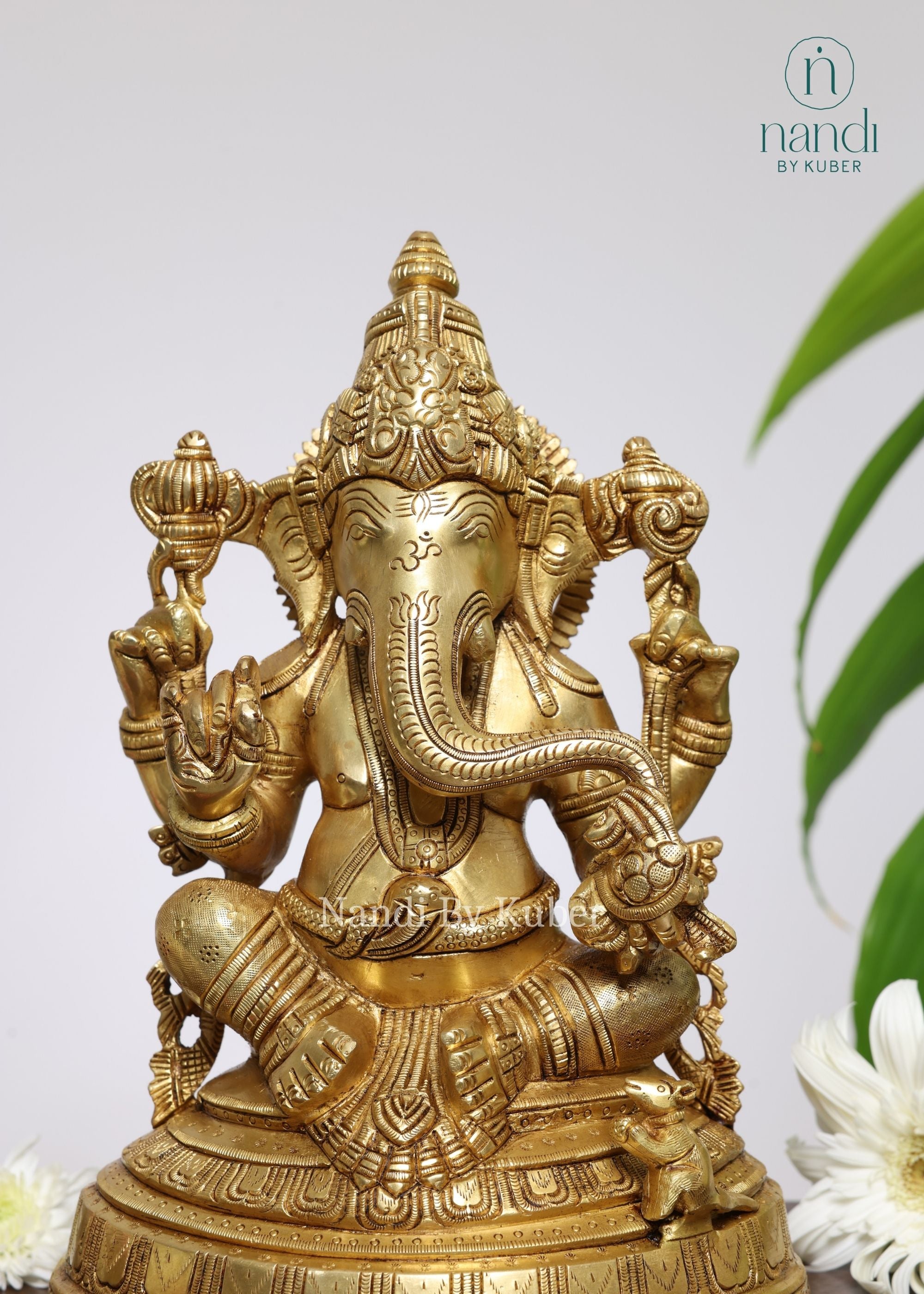 Brass Ganesha Oval Base - side view