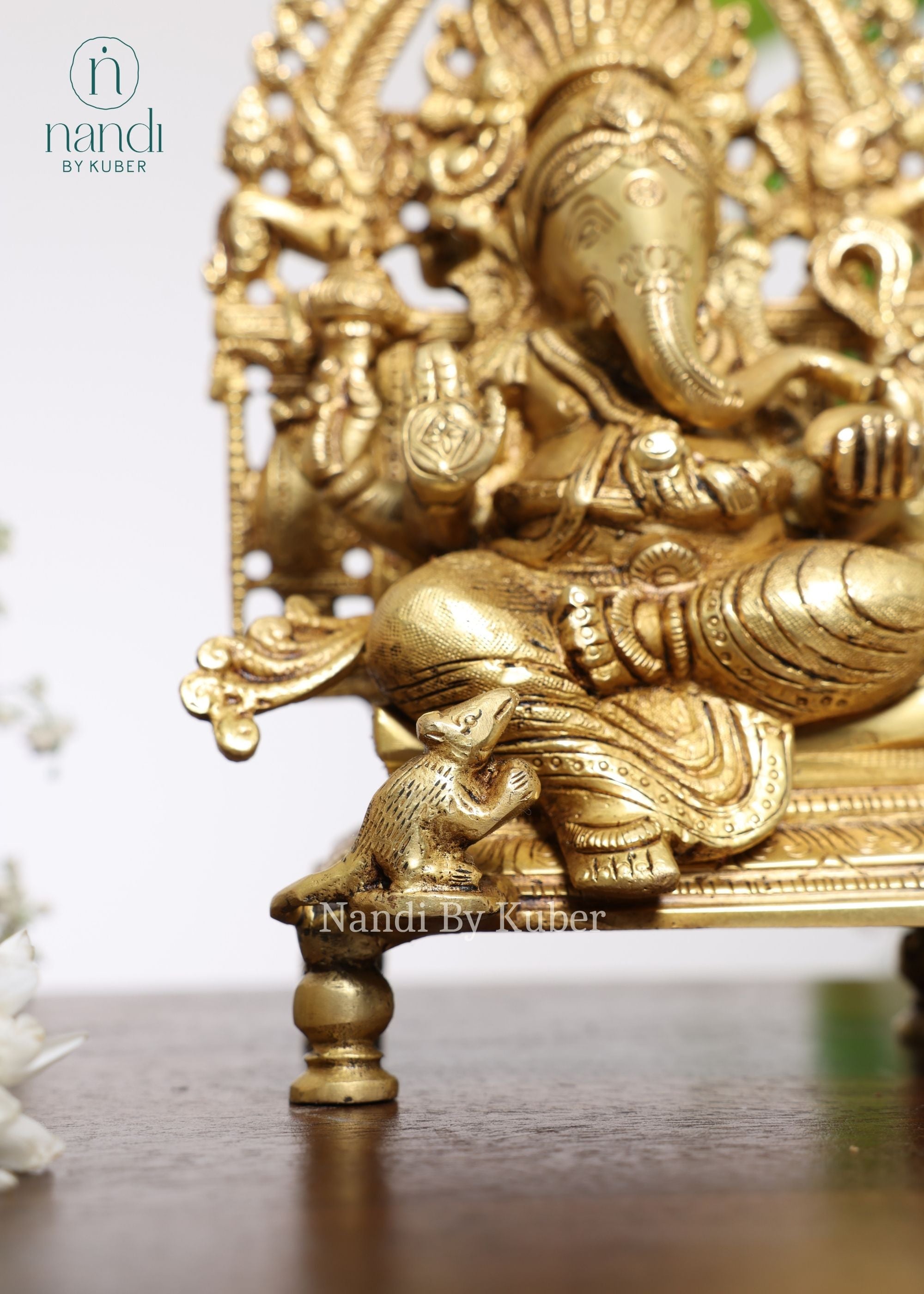 Brass Ganesha Sitting On Sinhasan - front view