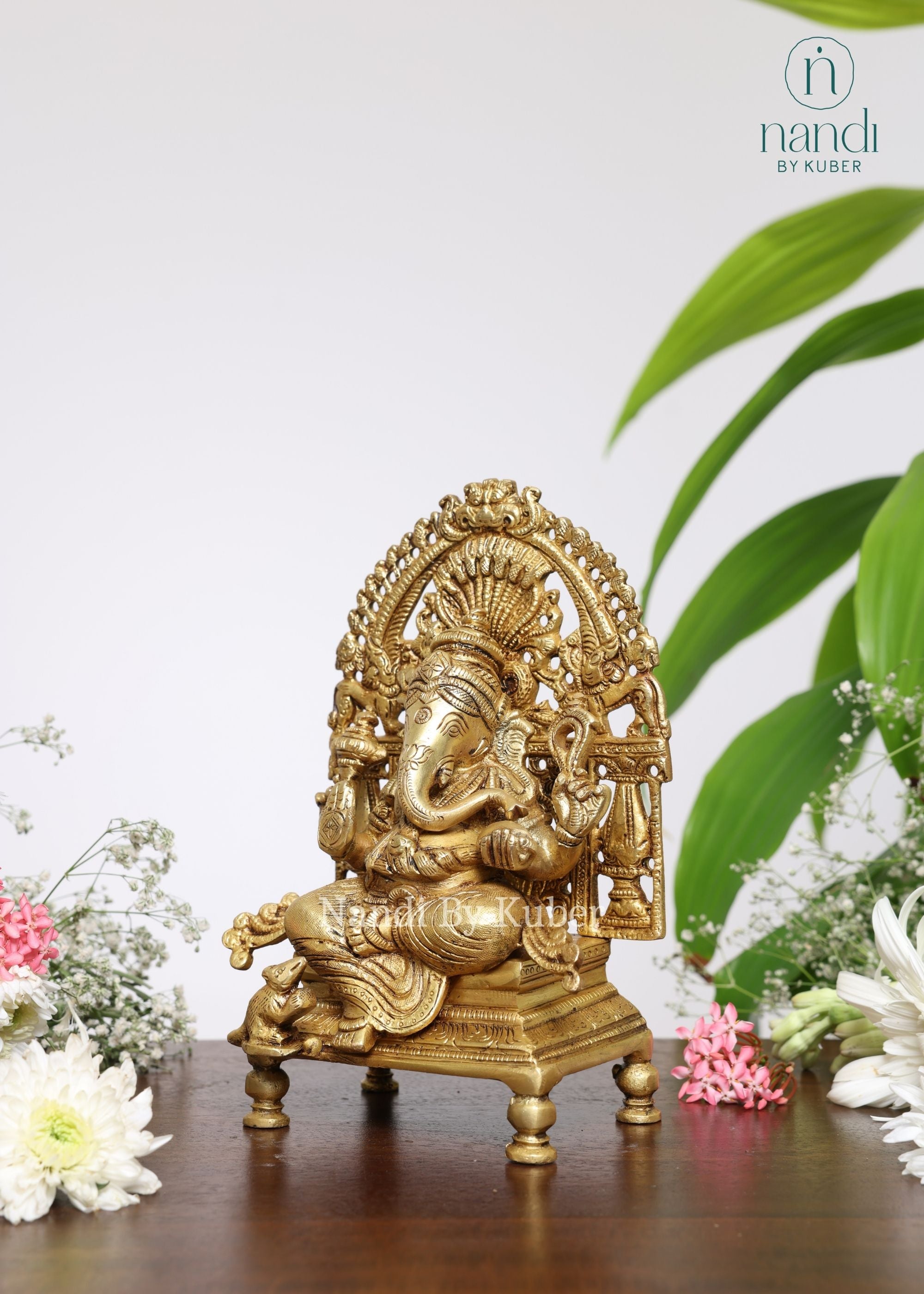 Brass Ganesha Sitting On Sinhasan - detail view