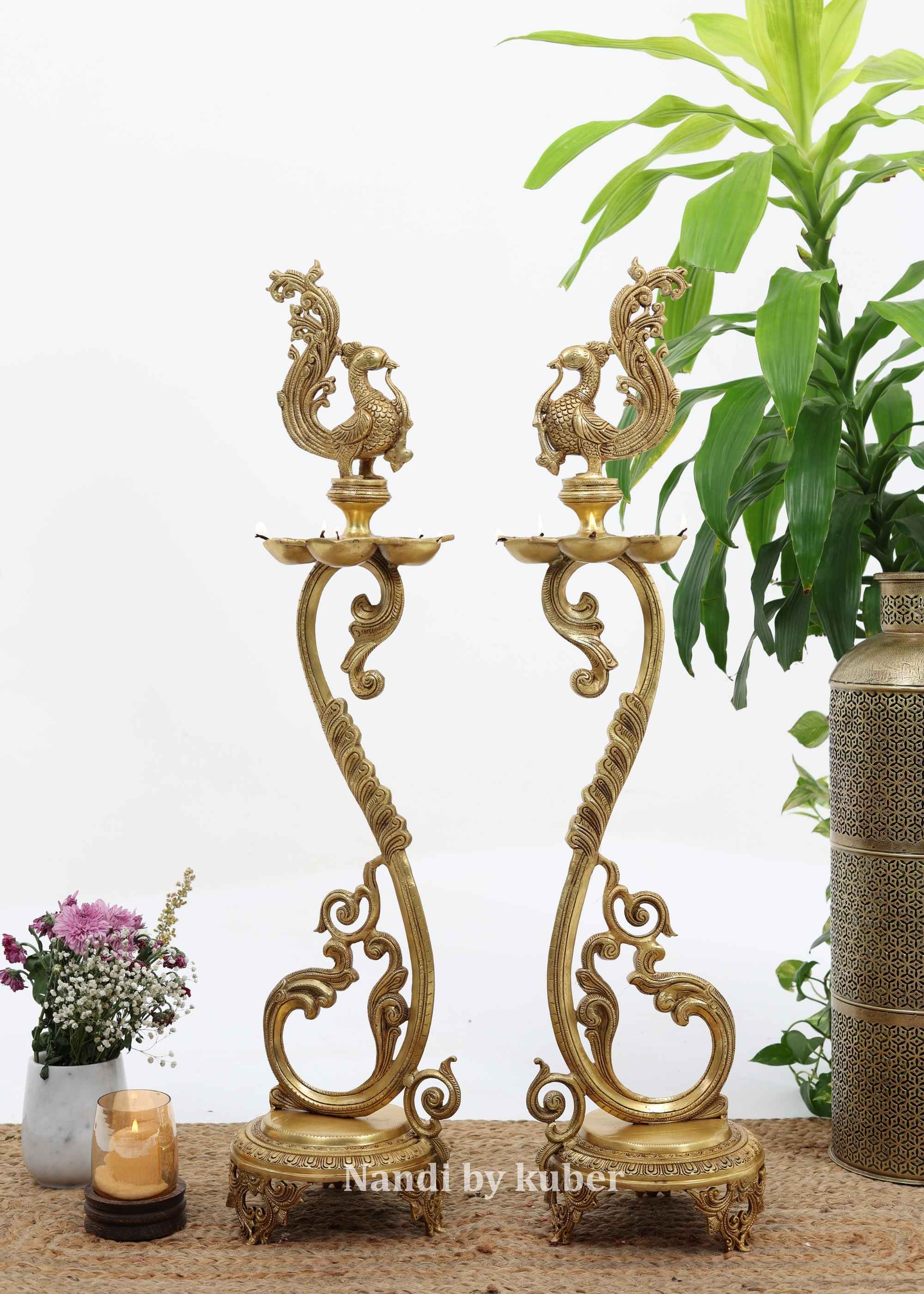 Brass Annam 5 Diya Lamp - front view