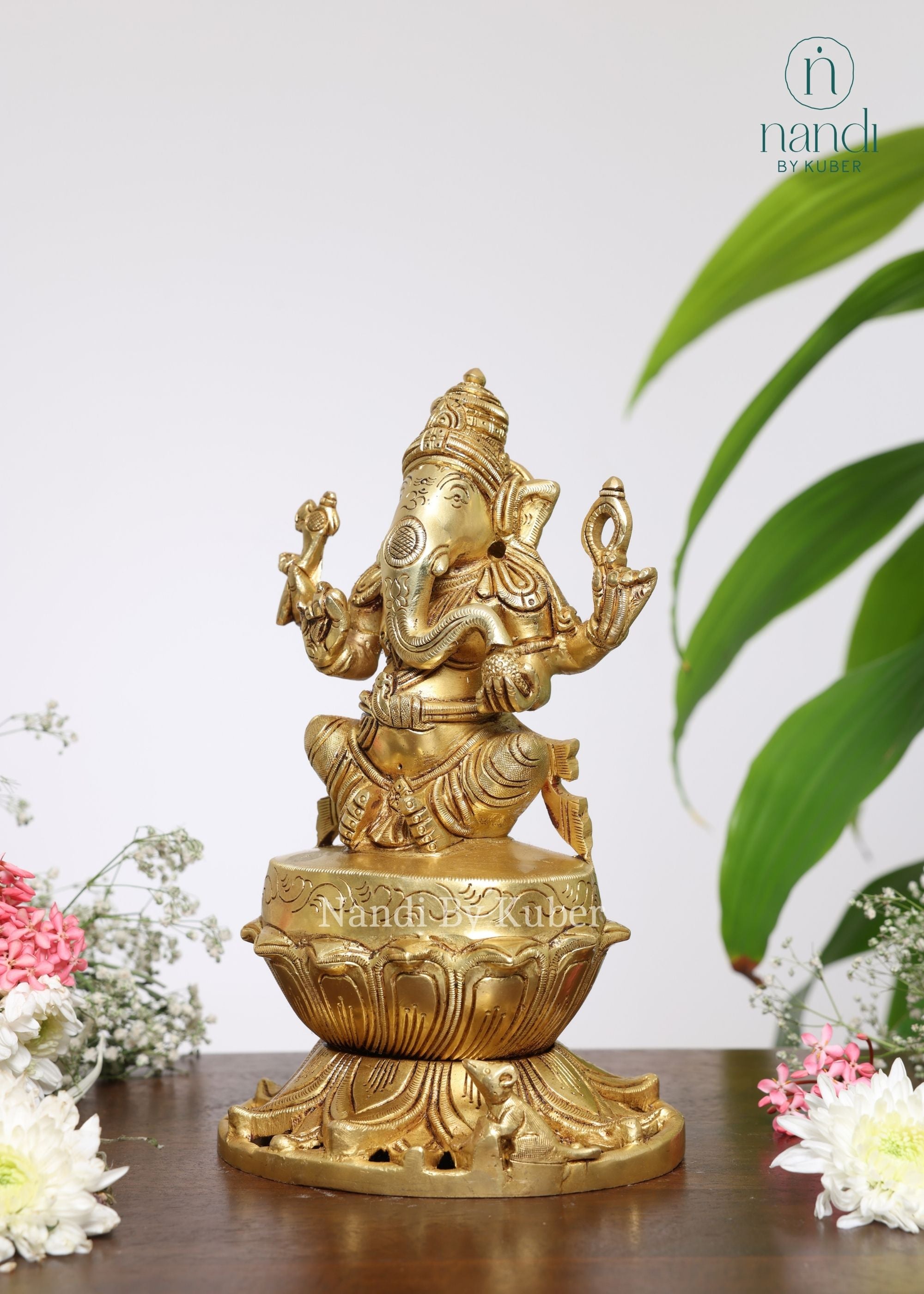 Brass Ganesha Sitting On Lotus Base - lifestyle view