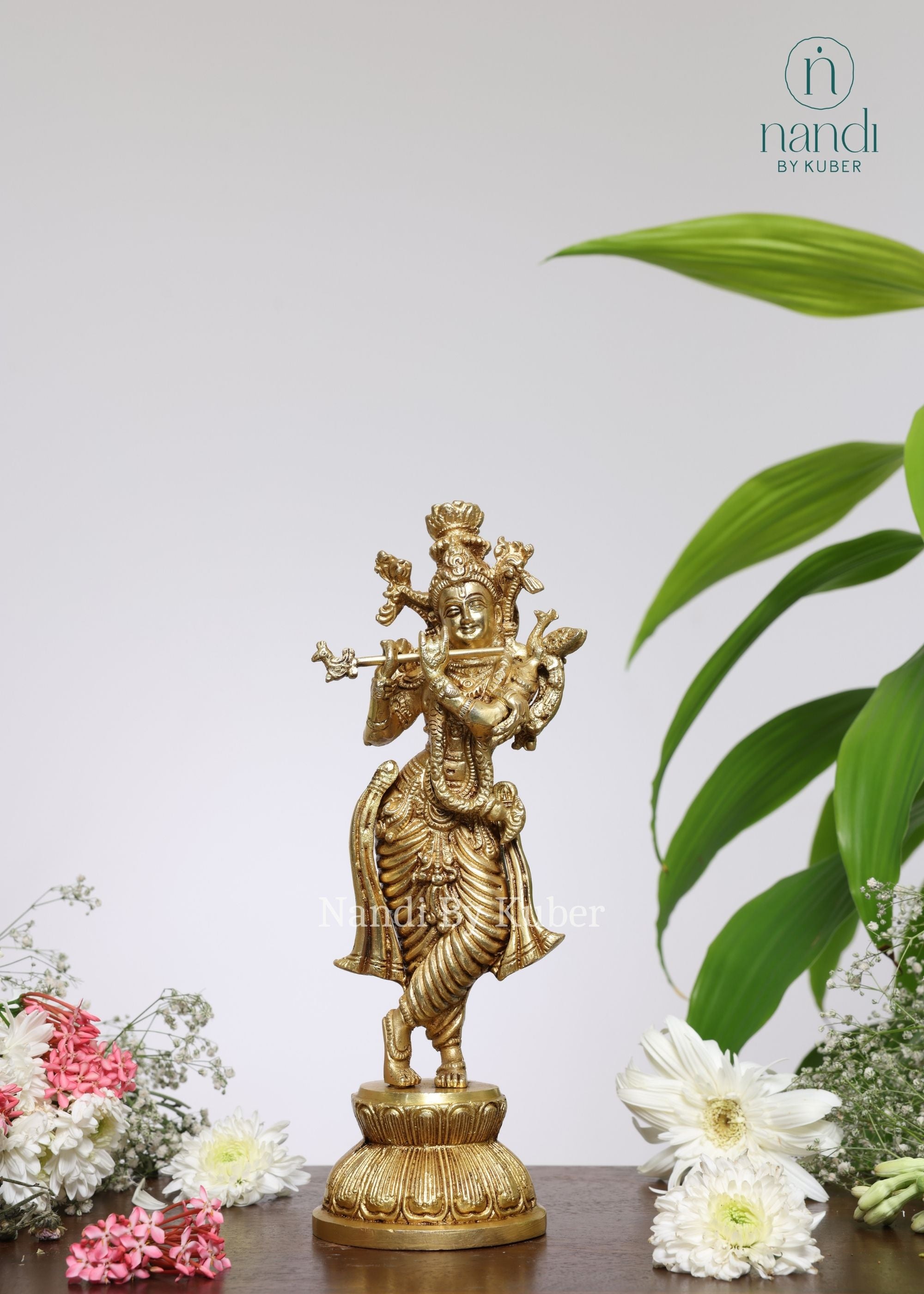 Brass Krishna Standing With Base YG - front view