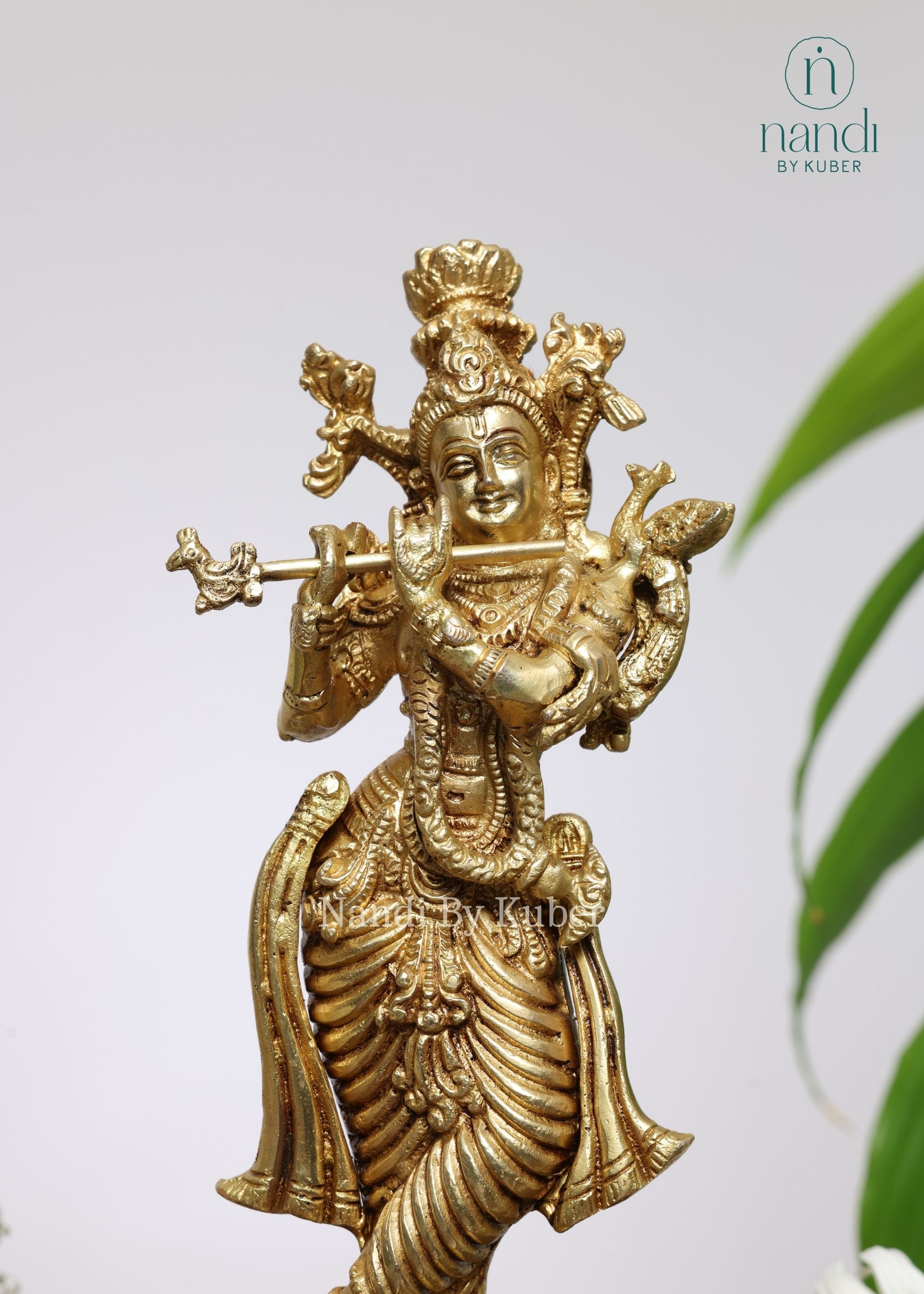 Brass Krishna Standing With Base YG - detail view