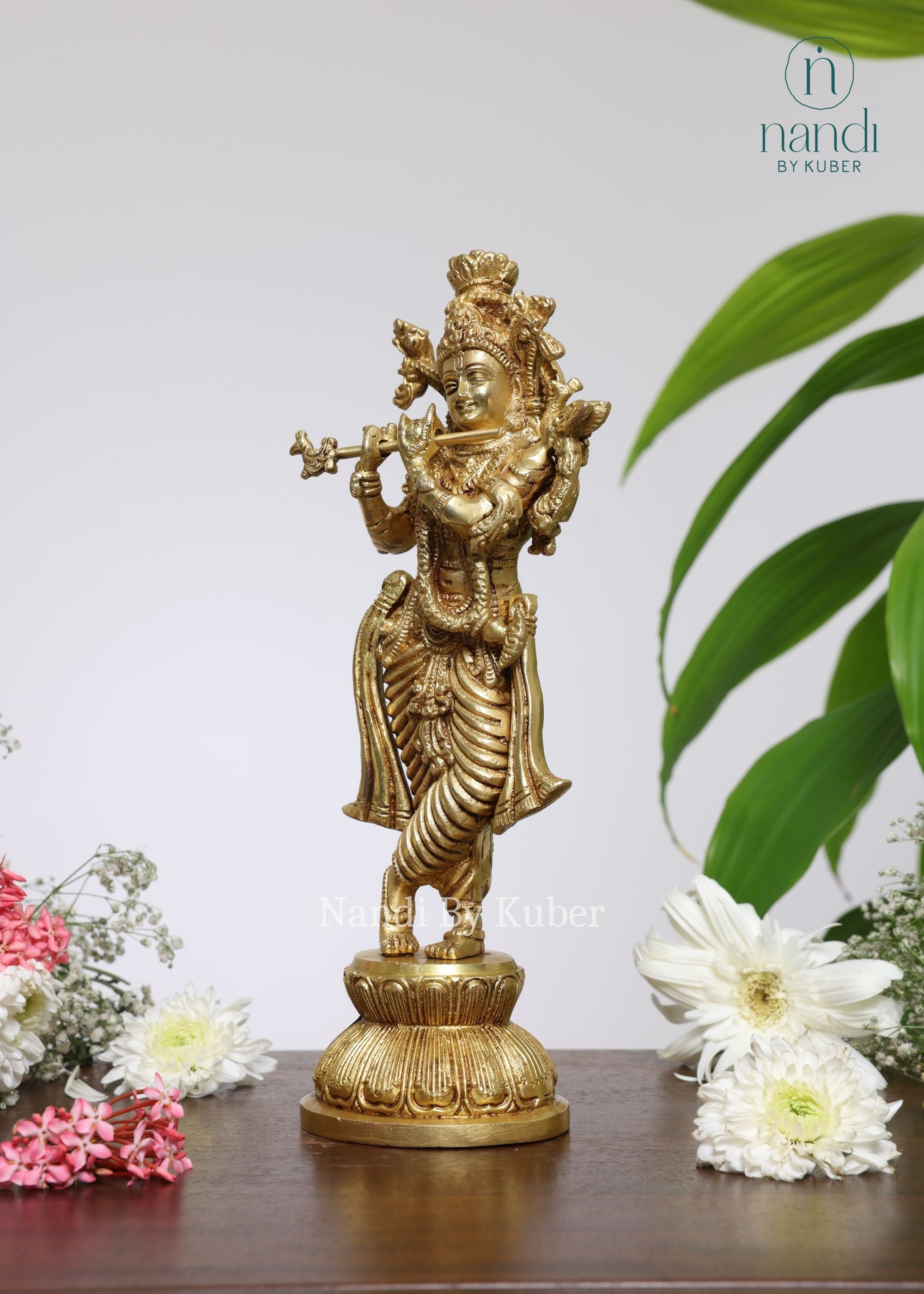 Brass Krishna Standing With Base YG - lifestyle view