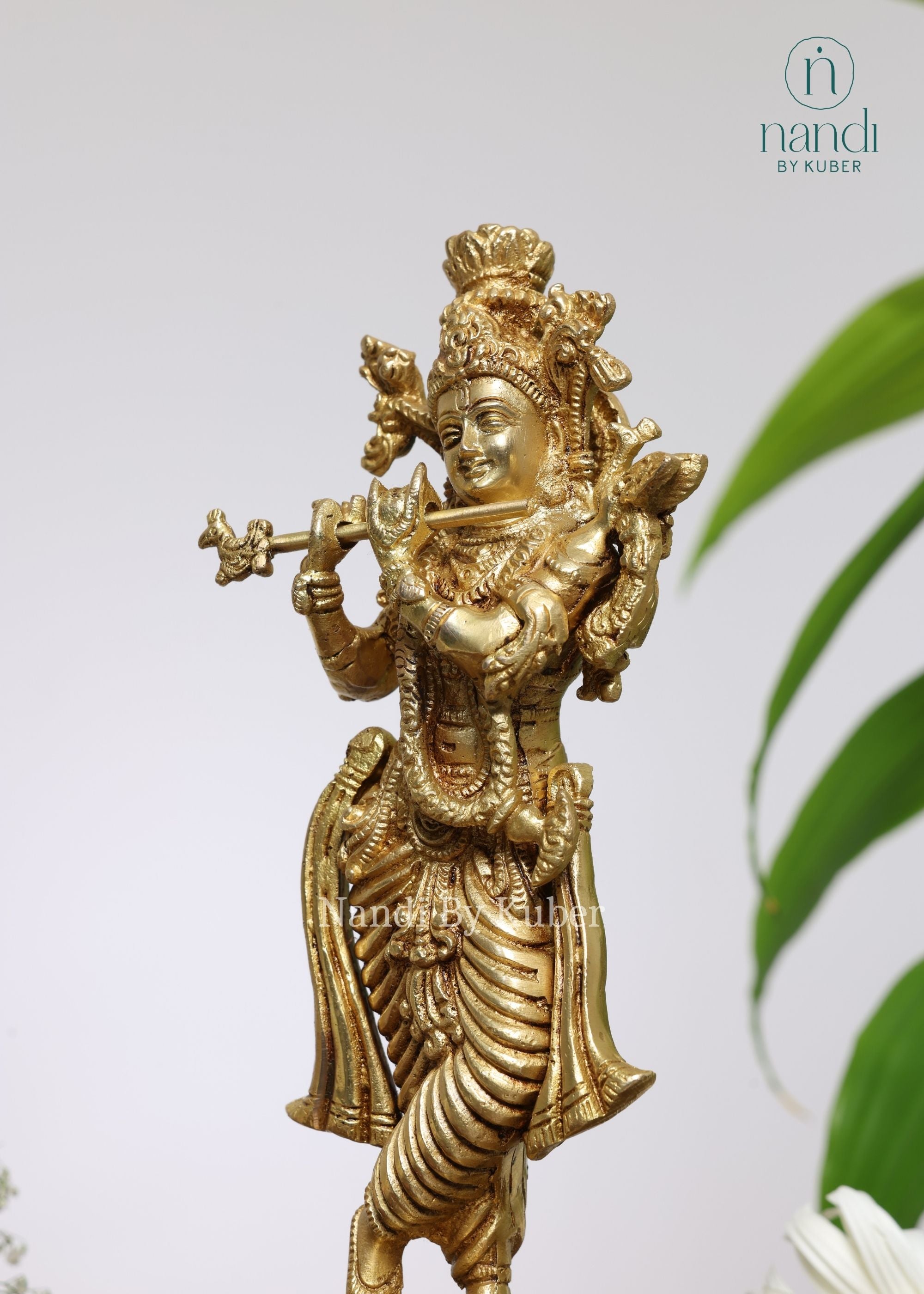 Brass Krishna Standing With Base YG - additional lifestyle view