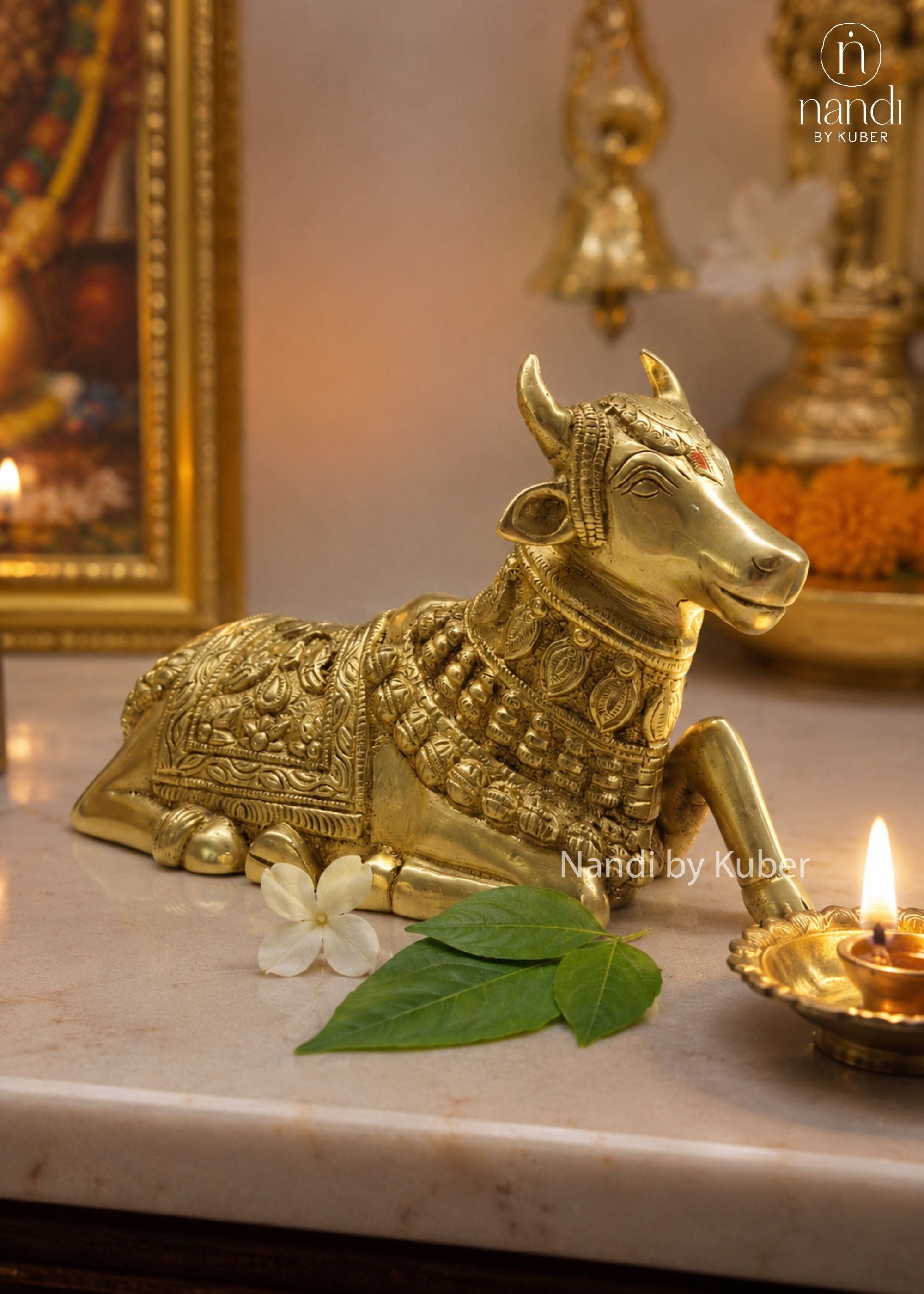 Brass Nandi Sitting Large - side view