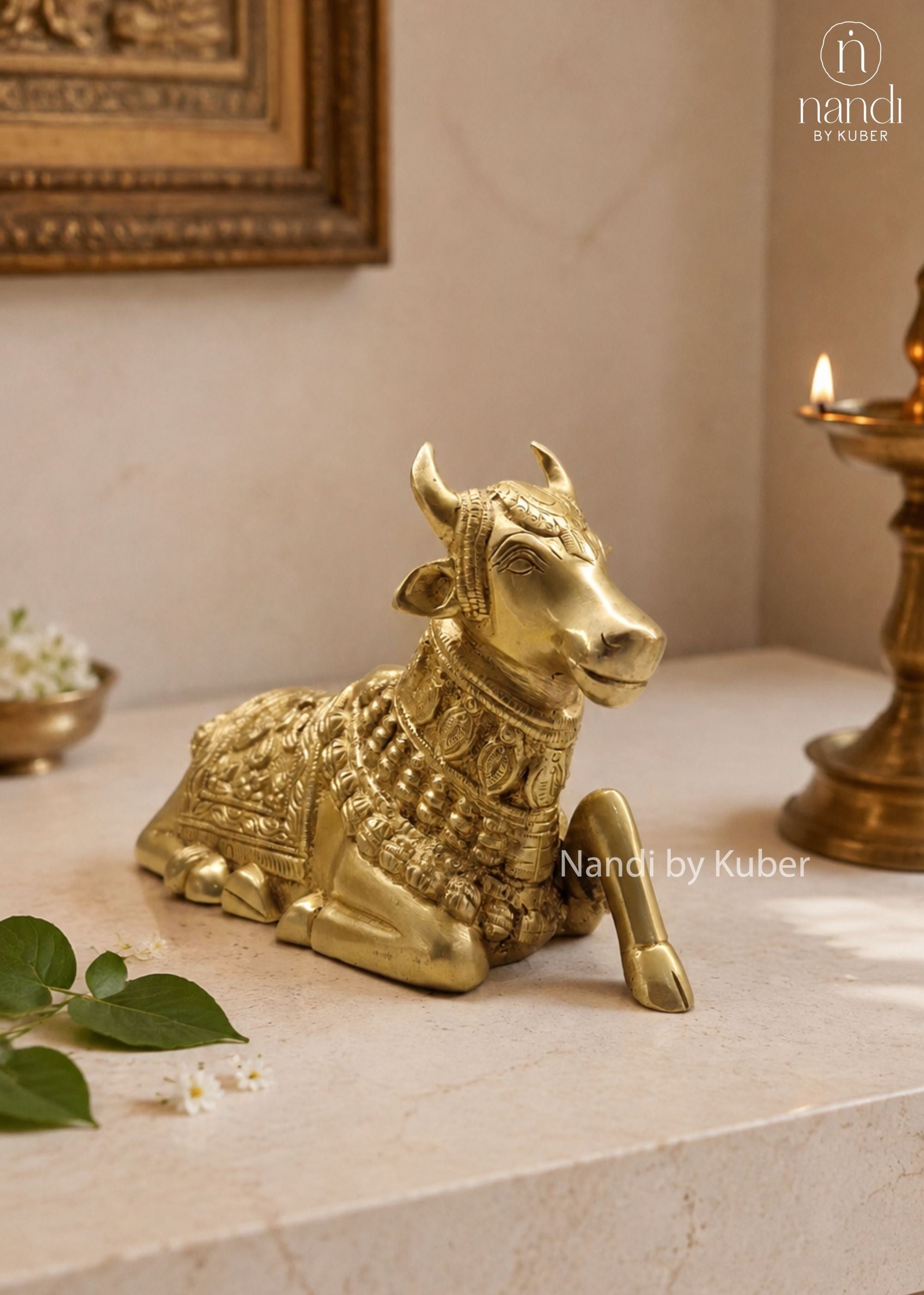 Brass Nandi Sitting Large - detail view