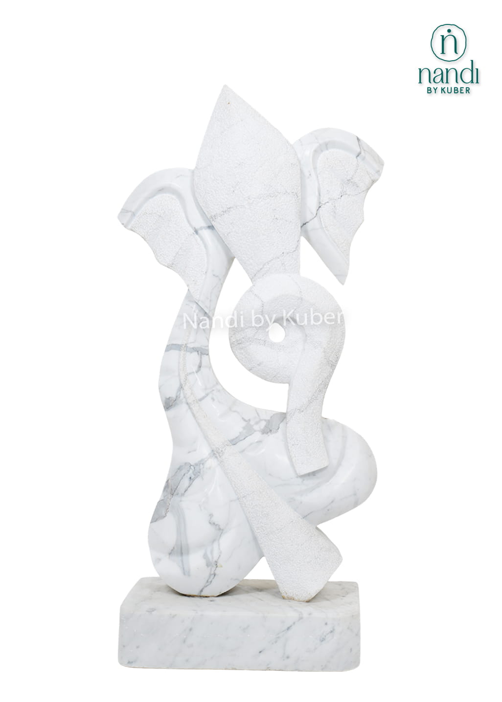 Modern white marble Leaf Ganesha statue featuring an abstract artistic design and handcrafted detailing for luxury home décor.
