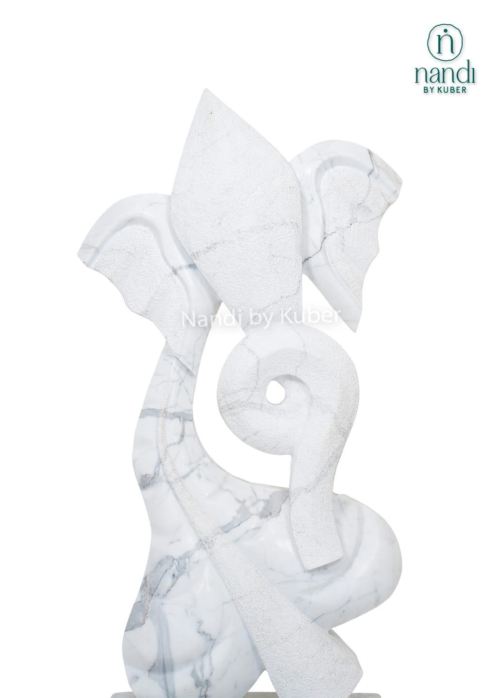 Modern white marble Leaf Ganesha statue featuring an abstract artistic design and handcrafted detailing for luxury home décor.