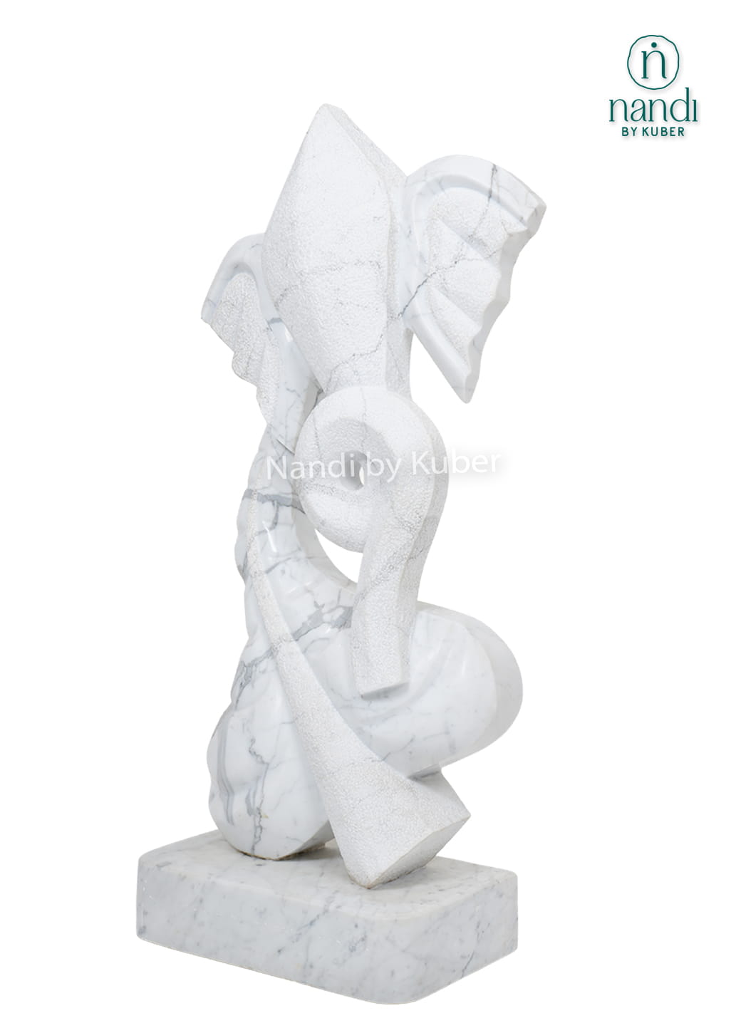 Modern white marble Leaf Ganesha statue featuring an abstract artistic design and handcrafted detailing for luxury home décor.