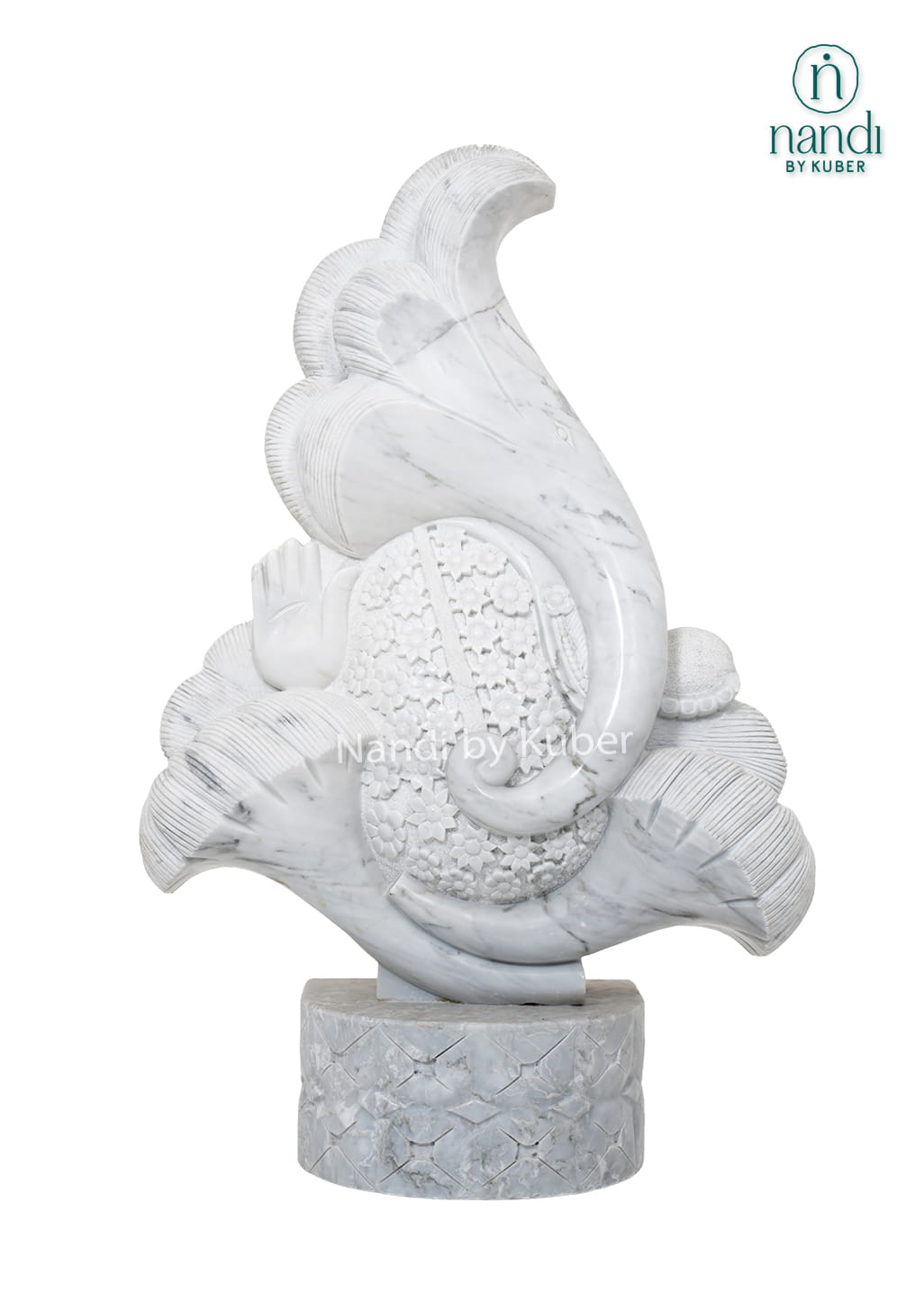 Contemporary white marble Ganesha statue featuring an abstract artistic design and handcrafted detailing for luxury home décor.