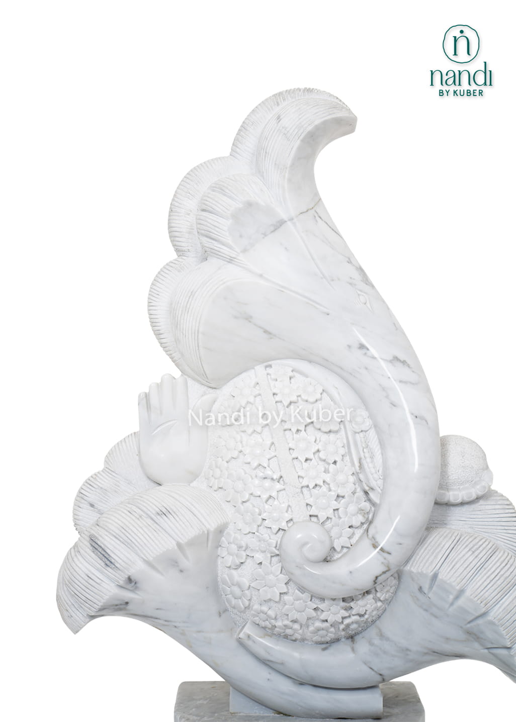 Contemporary white marble Ganesha statue featuring an abstract artistic design and handcrafted detailing for luxury home décor.