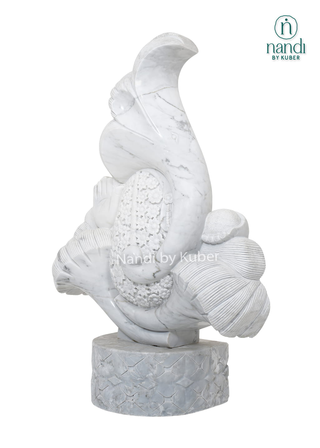 Contemporary white marble Ganesha statue featuring an abstract artistic design and handcrafted detailing for luxury home décor.